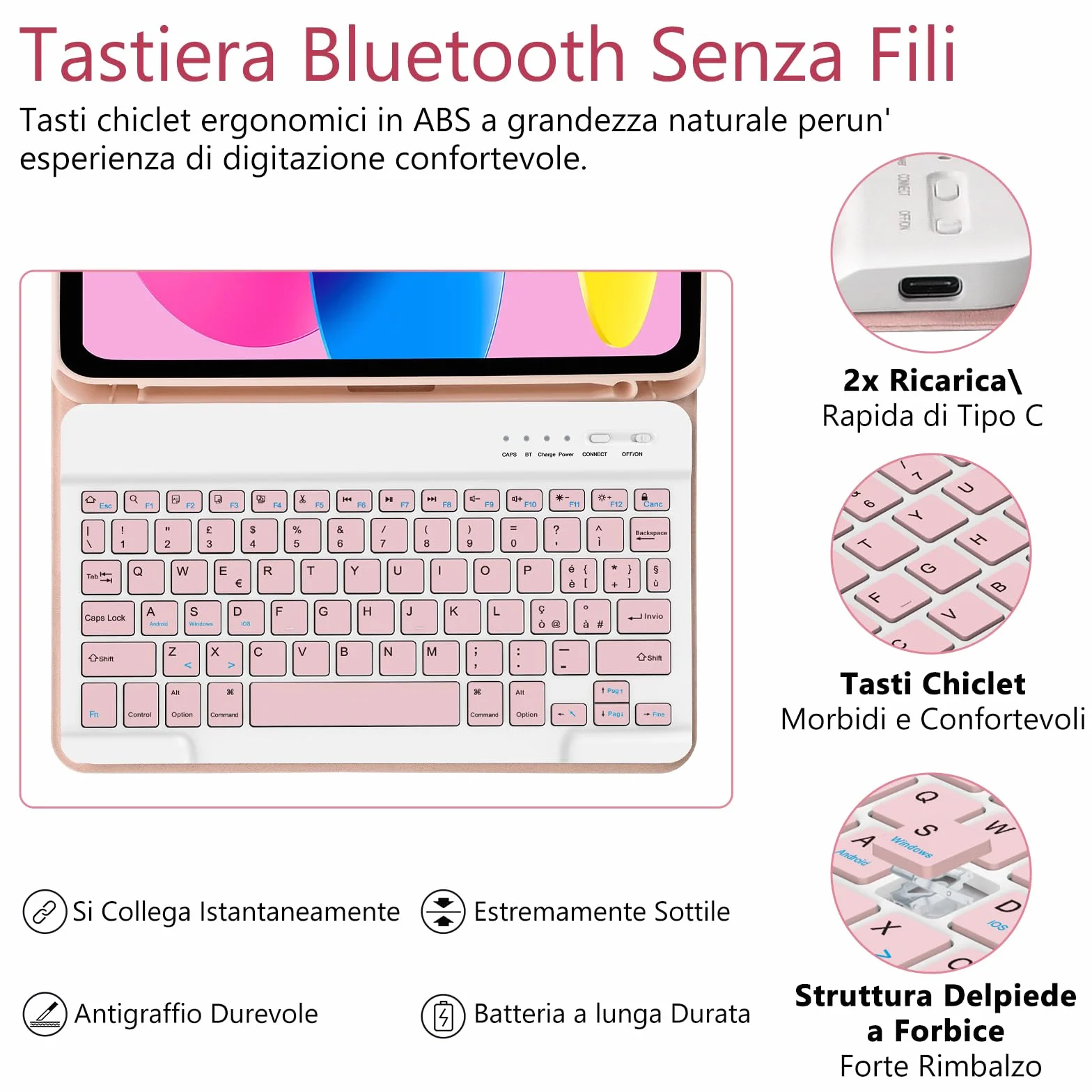 TQQ Cover iPad 10 Generazione con Tastiera/(A16) 11 Generation (11/10.9 pollici, 2025/2022), Italiano QWERTY Layout, Tastiera Bluetooth Staccabile Compatibile con iPad 11/10