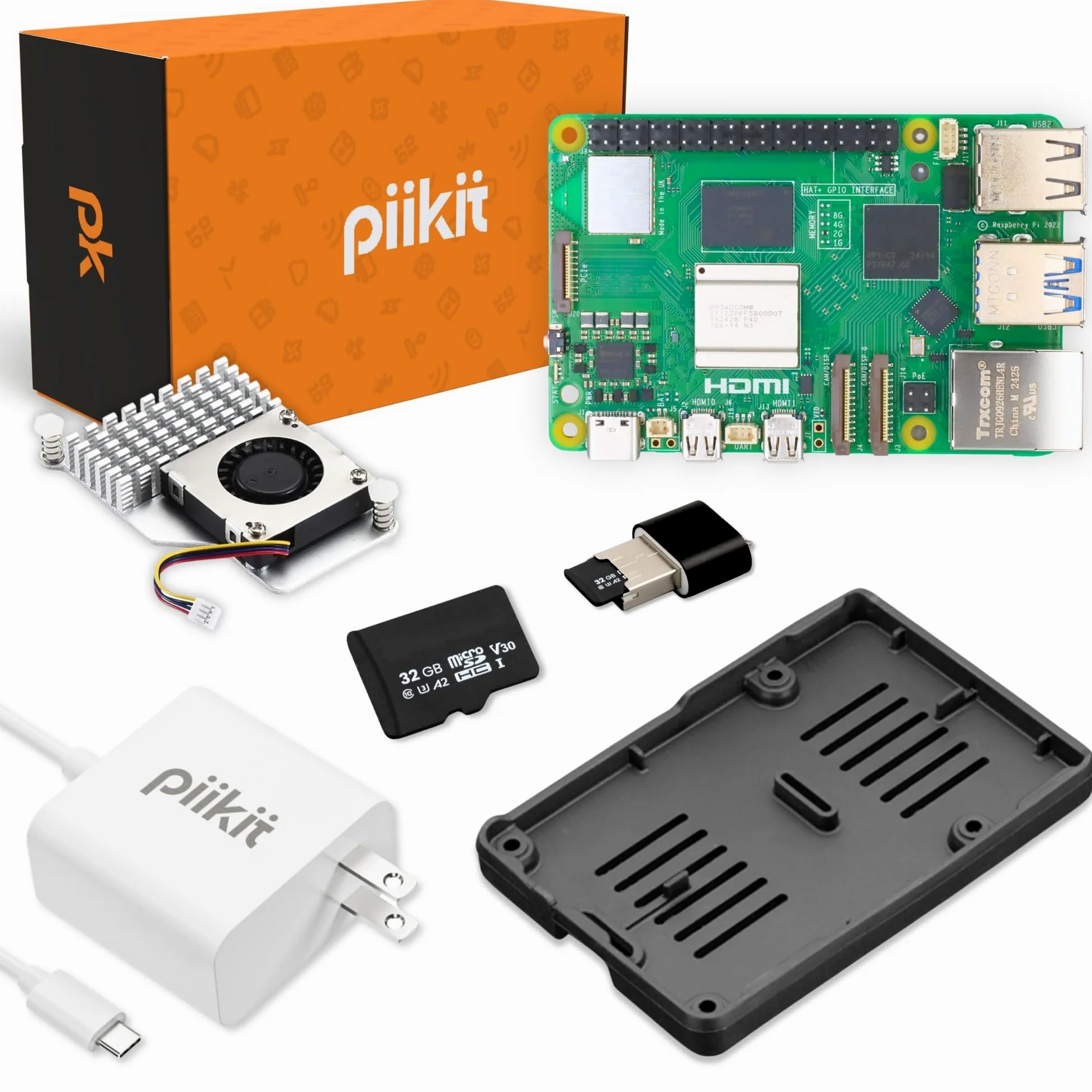 Starter Kit per Raspberry Pi 5 8 GB - Server Edition | Scheda MicroSD da 32 GB | Alimentatore da 27 W | Raffreddatore attivo | Bumper in silicone
