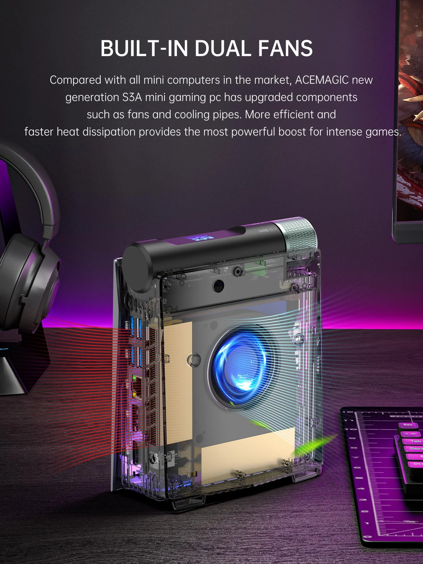 ACEMAGICIAN S3A Mini PC Gaming AMD Ryzen 9 6900HX 32GB DDR5 1TB NVMe SSD W11 Pro Triple Display HDMI DP Type-C WiFi 6 BT5.2