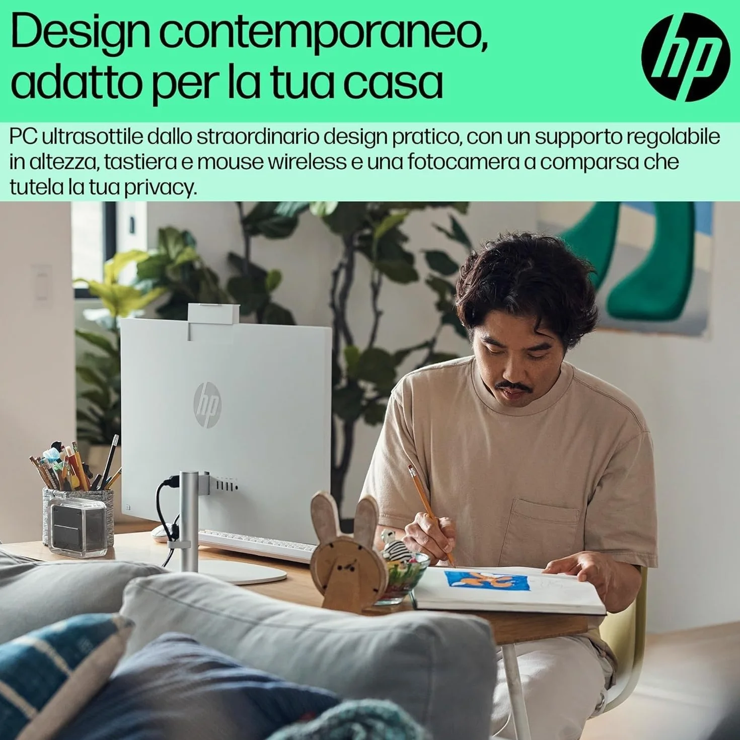 HP All-in-One 24-cr0000sl Intel Core i3-1315U 8GB RAM 512GB SSD 23,8" FHD IPS Windows 11 Bianco