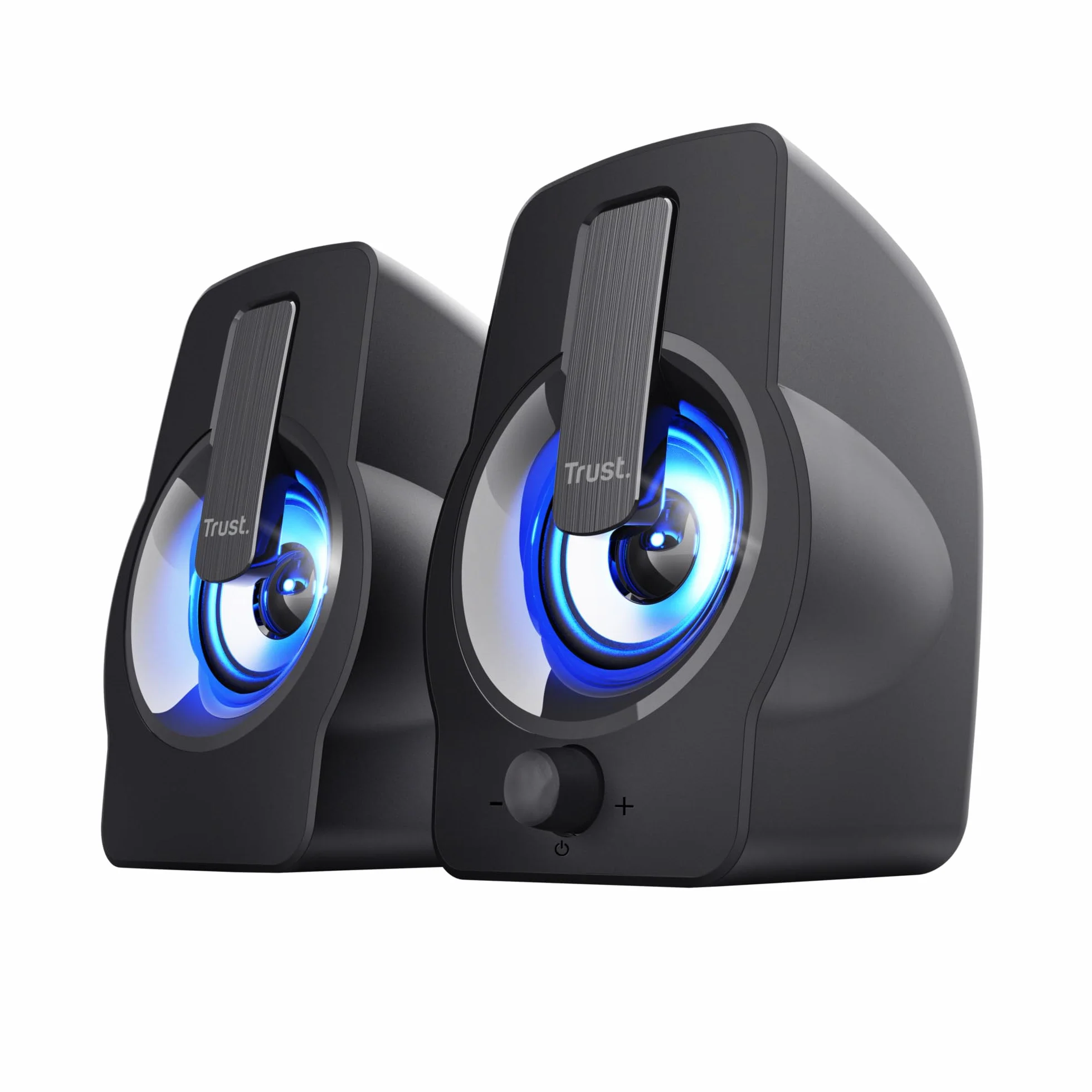 Trust Gemi Casse PC Mini LED RGB 12W (6W RMS), Altoparlanti PC Piccoli con Illuminazione LED, Alimentazione USB, Casse Audio Jack Aux 3.5mm, Compatto Set Altoparlante per Computer Laptop - Nero