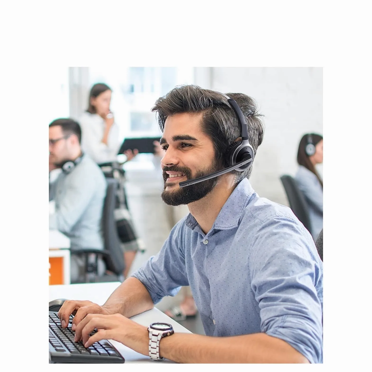 Telefono Het Cuffie Bluetooth 5.0 con microfono Base di ricarica Wireless Het for PC Laptop Call Center Office 18H Talking Time Office Phone Het (Color : Black with Silver Size : U) little surprise