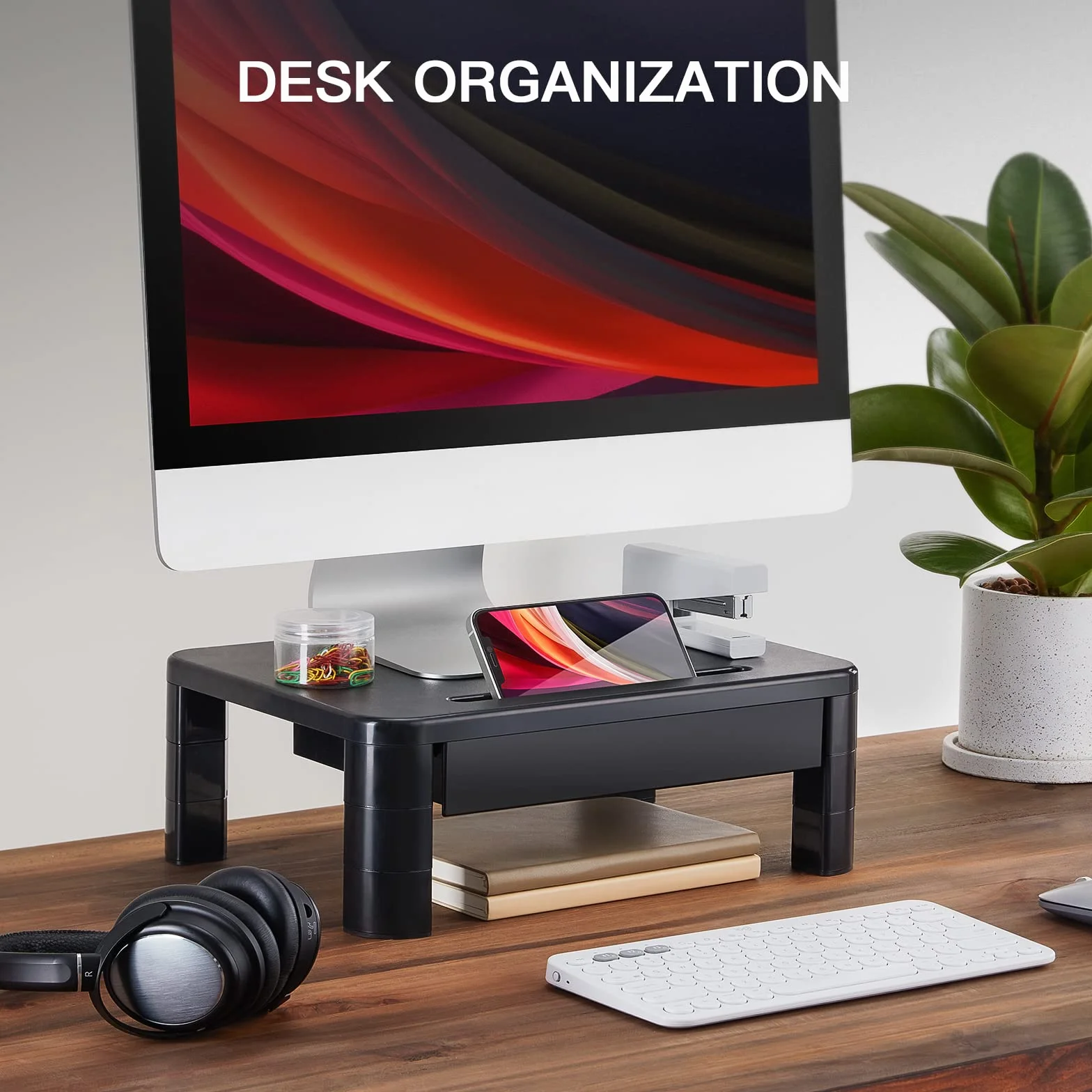 LORYERGO Supporto per Monitor con 3 Altezze Regolabili Carico Fino a 20KG per Monitor PC Laptop Stampante Monitor da Scrivania con Organizzatore Porta Oggetti - Plastica