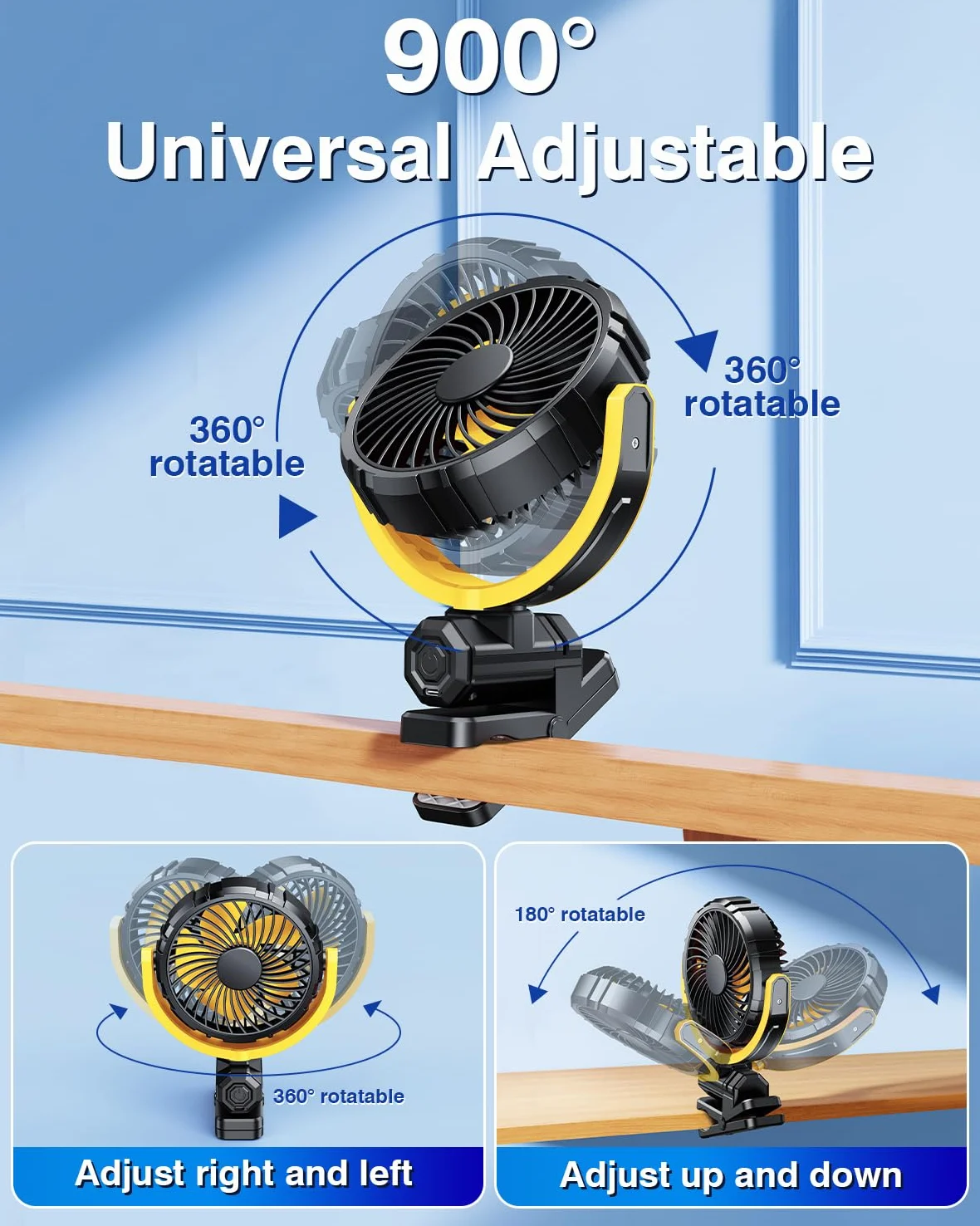 Ventilatore per auto, 5 V, USB, piccolo ventilatore parasole per sedile anteriore/posteriore, alimentato a batteria ricaricabile da 2000 mAh, silenzioso, ventola di raffreddamento personale che