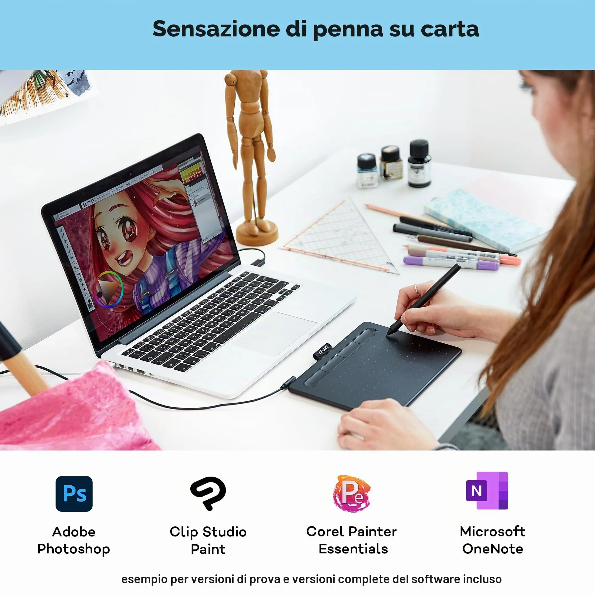 Wacom Intuos Small Tavoletta Grafica – Tablet con Penna per Disegno e Fotoritocco con Penna Sensibile alla Pressione, Nero – Ideale per Lavoro da Casa ed E-Learning