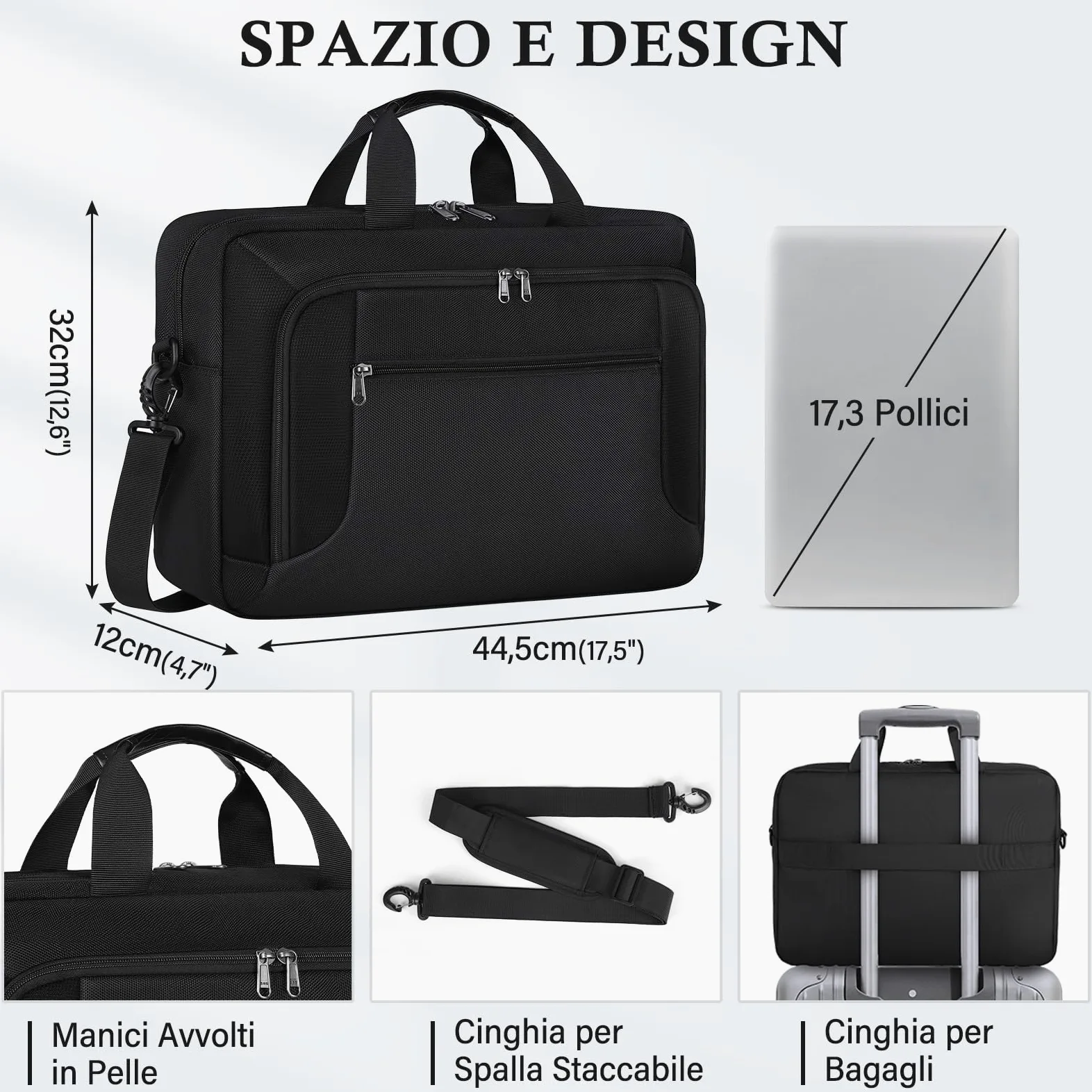 RAINSMORE Borsa Porta PC 17" Lavoro Uomo Laptop Porta Documenti Università Ufficio Professoressa Scuola Nero