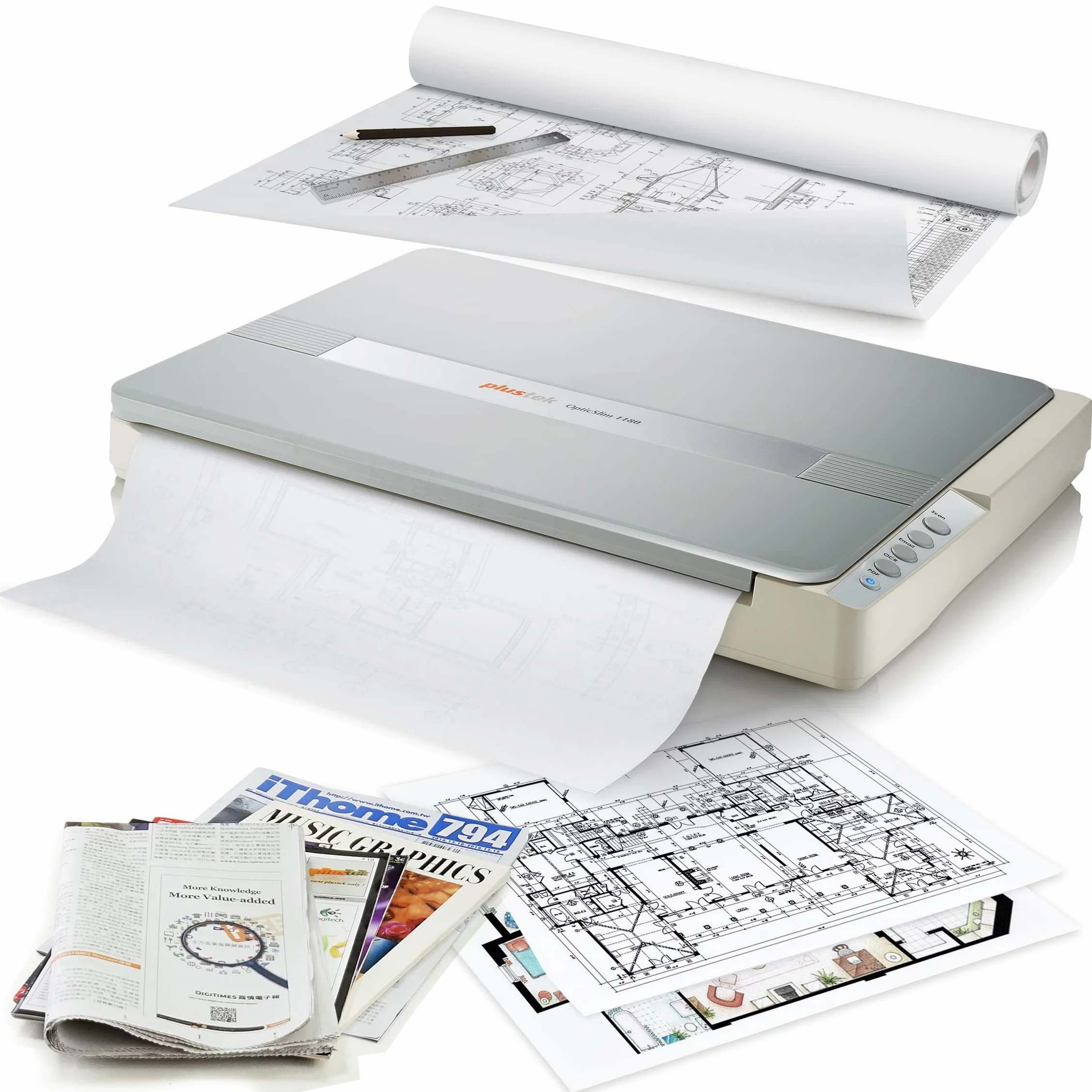 Plustek OpticSlim 1180 Scanner A3 Grande Formato per Progetti e Documenti