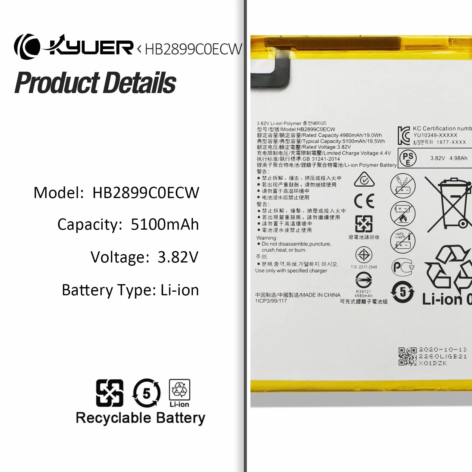 K KYUER HB2899C0ECW Tablet Batteria compatibile con Huawei MediaPad M3 M5 8.4" & Huawei MediaPad T5 10.1"BTV-DL09 BTV-W09 SHT-AL09 SHT-W09 AGS2-W09 AGS2-W19 AGS2-L03 AGS2-L09 Laptop Battery with Tools