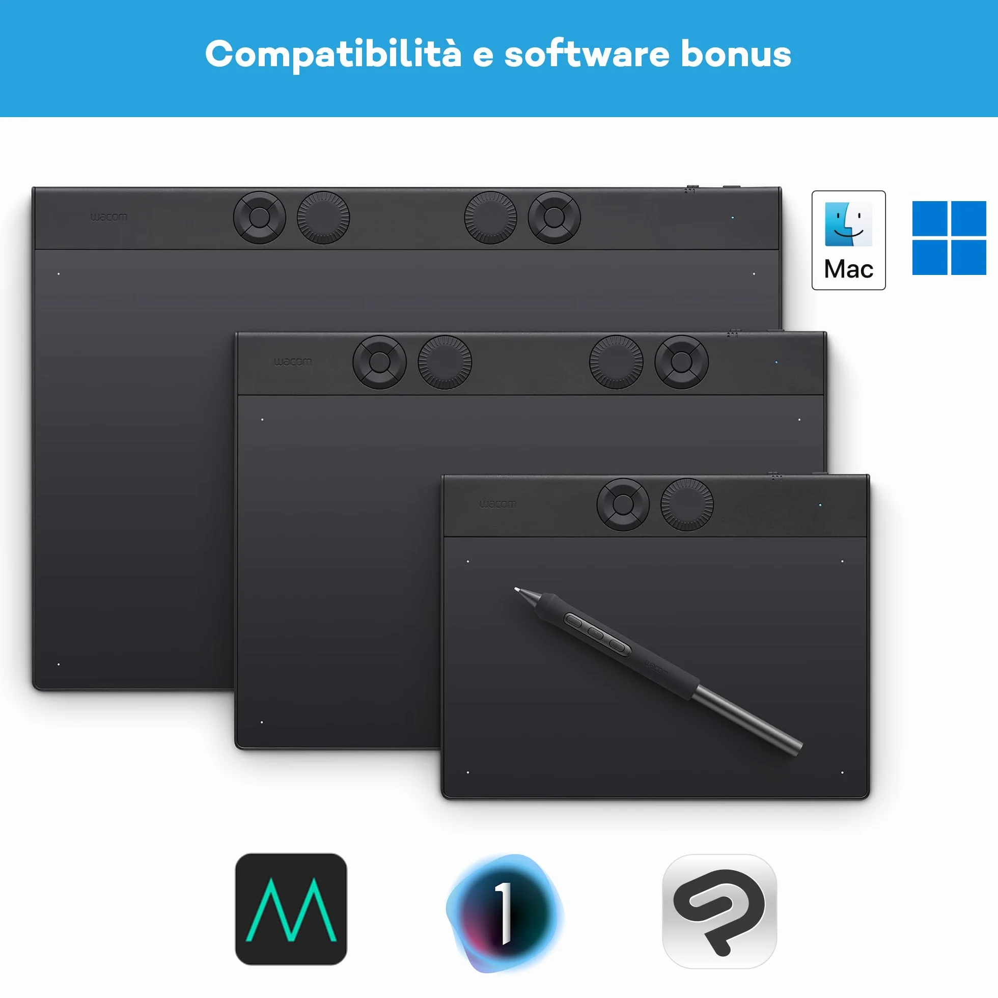 Wacom Intuos Pro Medium – tavoletta grafica compatta e leggera, tablet con penna con Wacom Pro Pen 3, ideale per illustratori, designer ed editor che cercano precisione e performance professionali