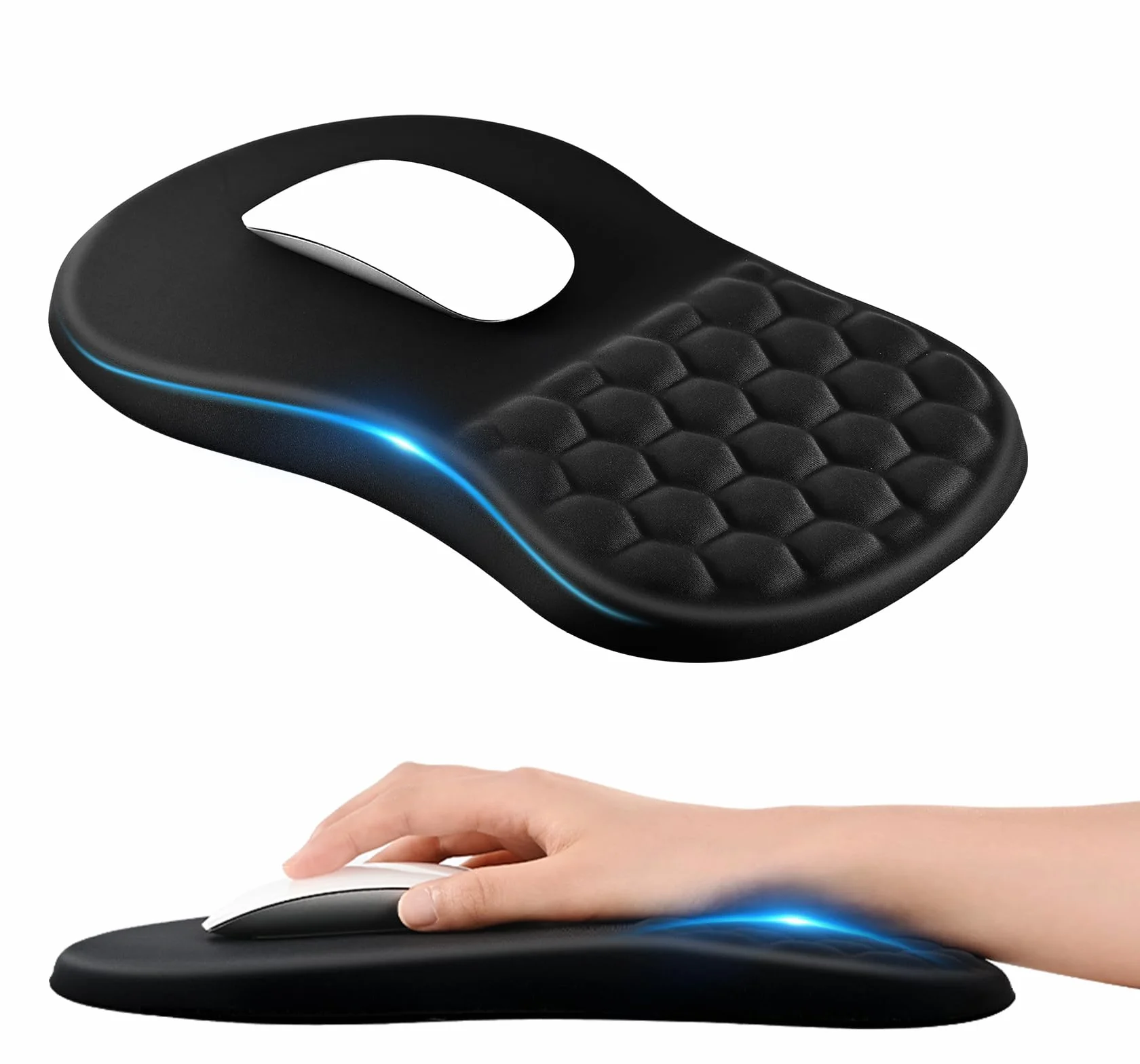 EooCoo Tappetino Mouse Poggiapolsi Ergonomico con Supporto Polso, Schiuma di Memoria, Base Antiscivolo PU, 300 x 200 x 30mm, Nero