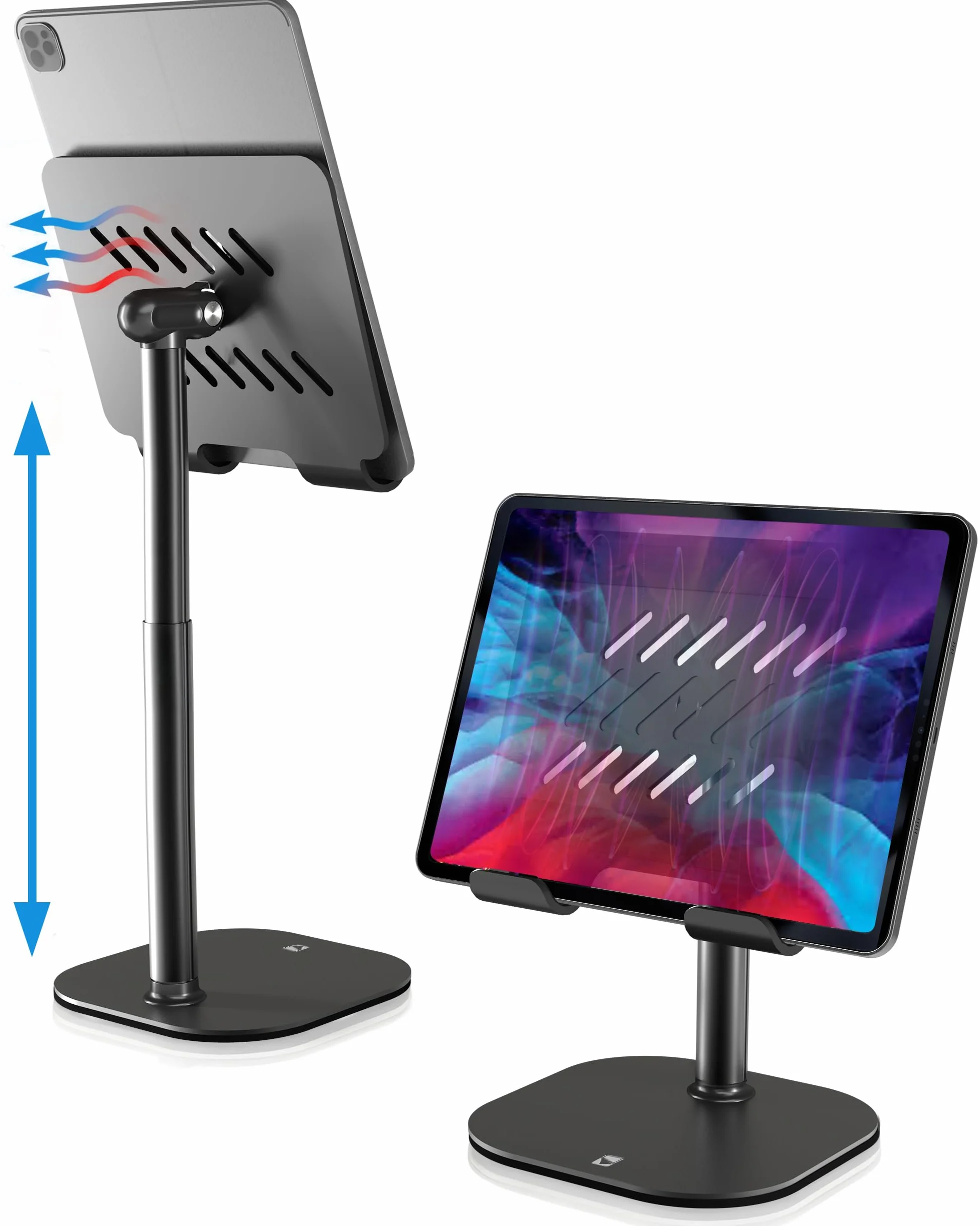 COOPER TabHolder Regolabile in Altezza Base Tablet 7-10" Stand iPad Scrivania per Monitor 15,6-17" Inclinazione 270° Nero Notte