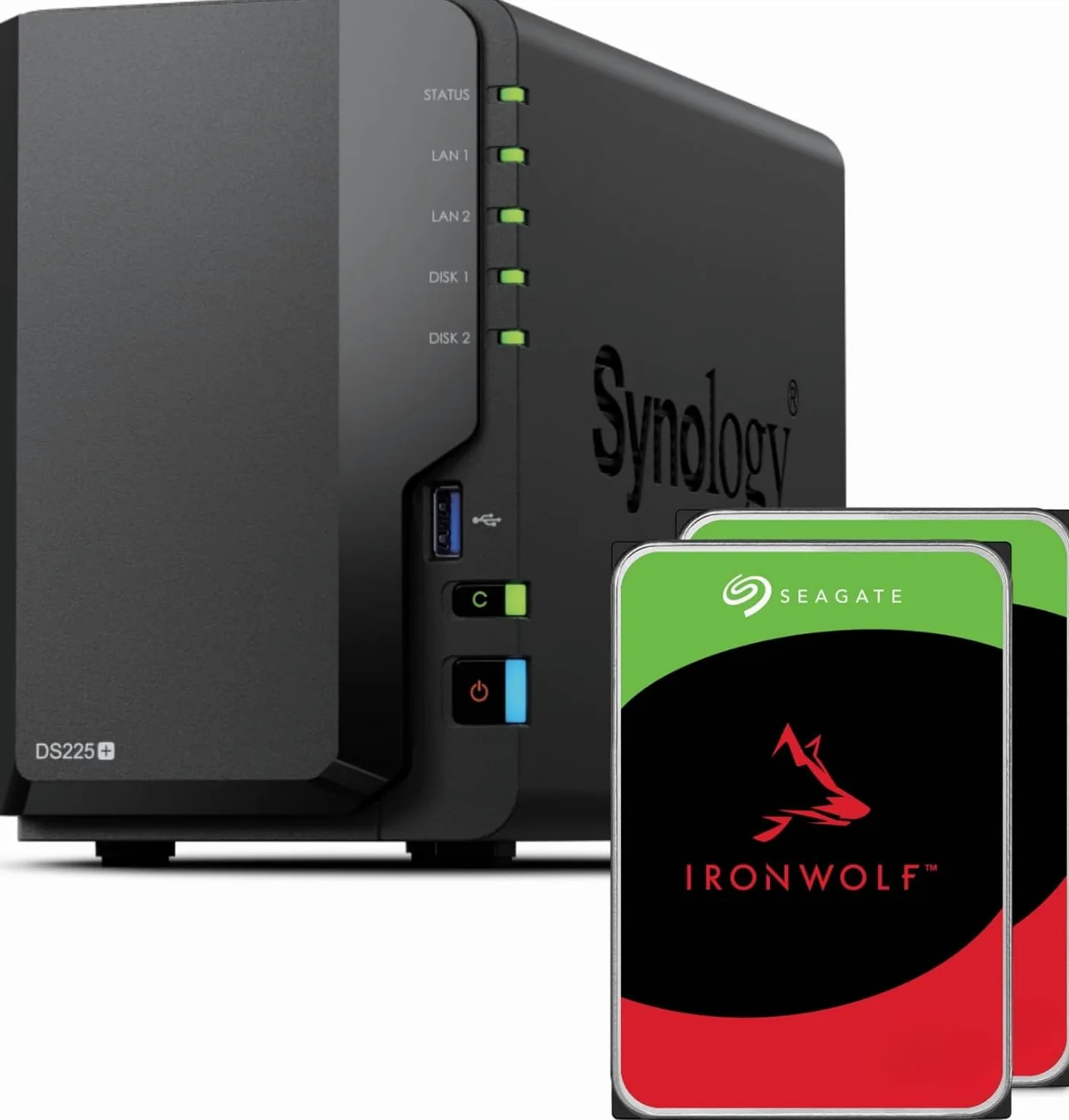 Synology DS225+ 16TB (Seagate Ironwolf 2x8TB) 2-Bay Plus Series - Intel Celeron J4125 Quad-Core, 2GB Non-ECC DDR4 SODIMM 1x2.5GbE e 1x1GbE RJ-45 LAN Port