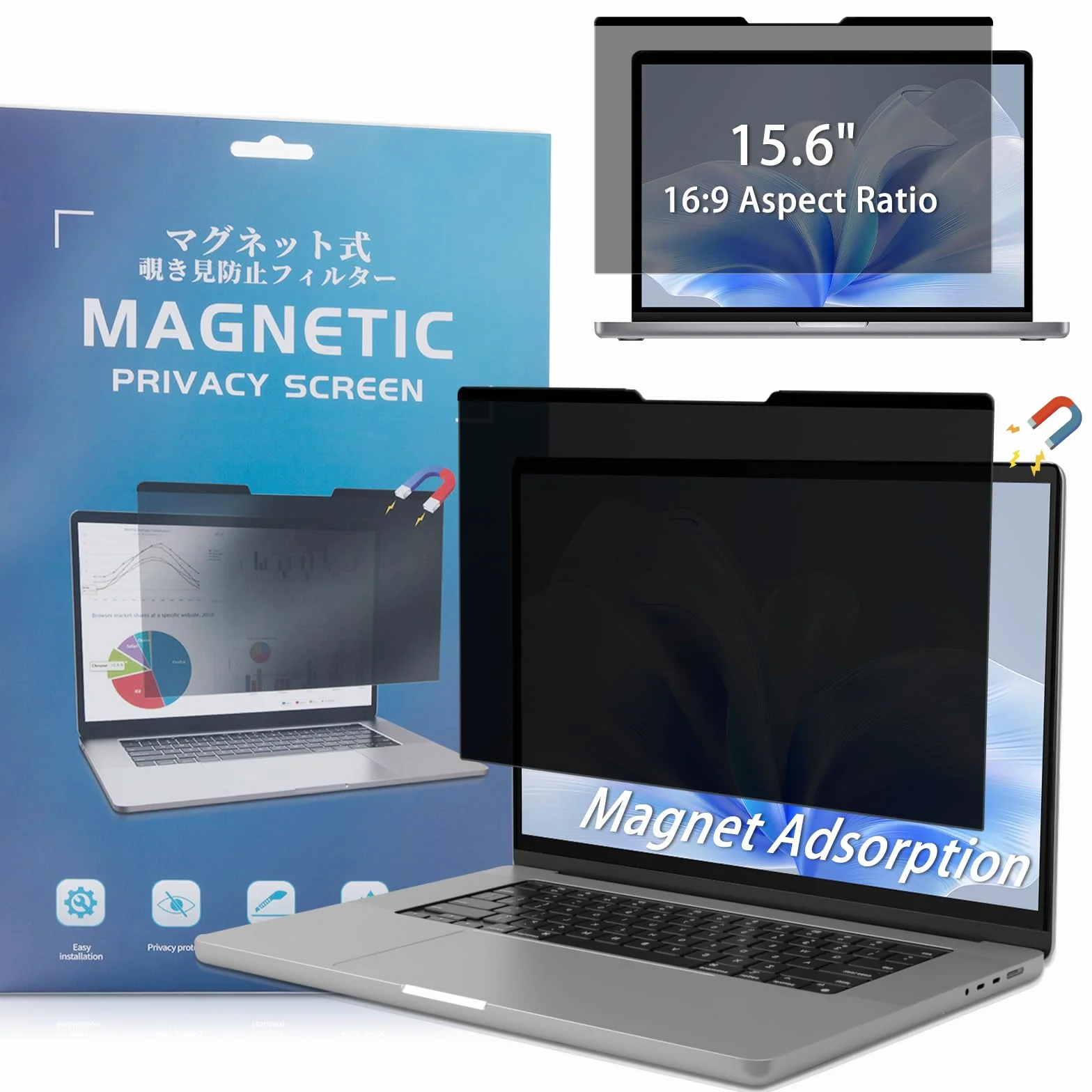 Filtro Magnetico Privacy per 15.6 Pollici 16:9, Pellicola Protettiva Rimovibile Schermo, Anti Luce Blu Antiriflesso, Anti-Spia per HP/dell/Acer/Lenovo/Thinkpad/ASUS/Sony