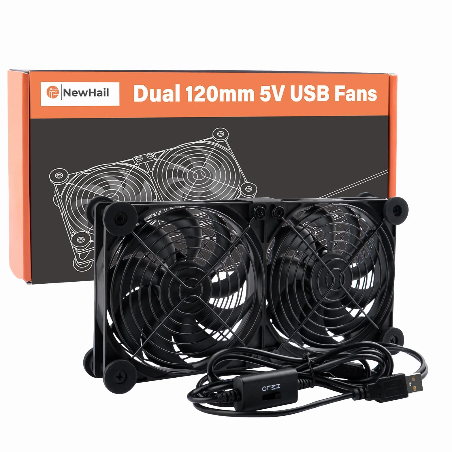 Ventola silenziosa 2 in 1 120 mm Dual Router con regolatore velocità 3 gradi DC 5V USB Cooling Case