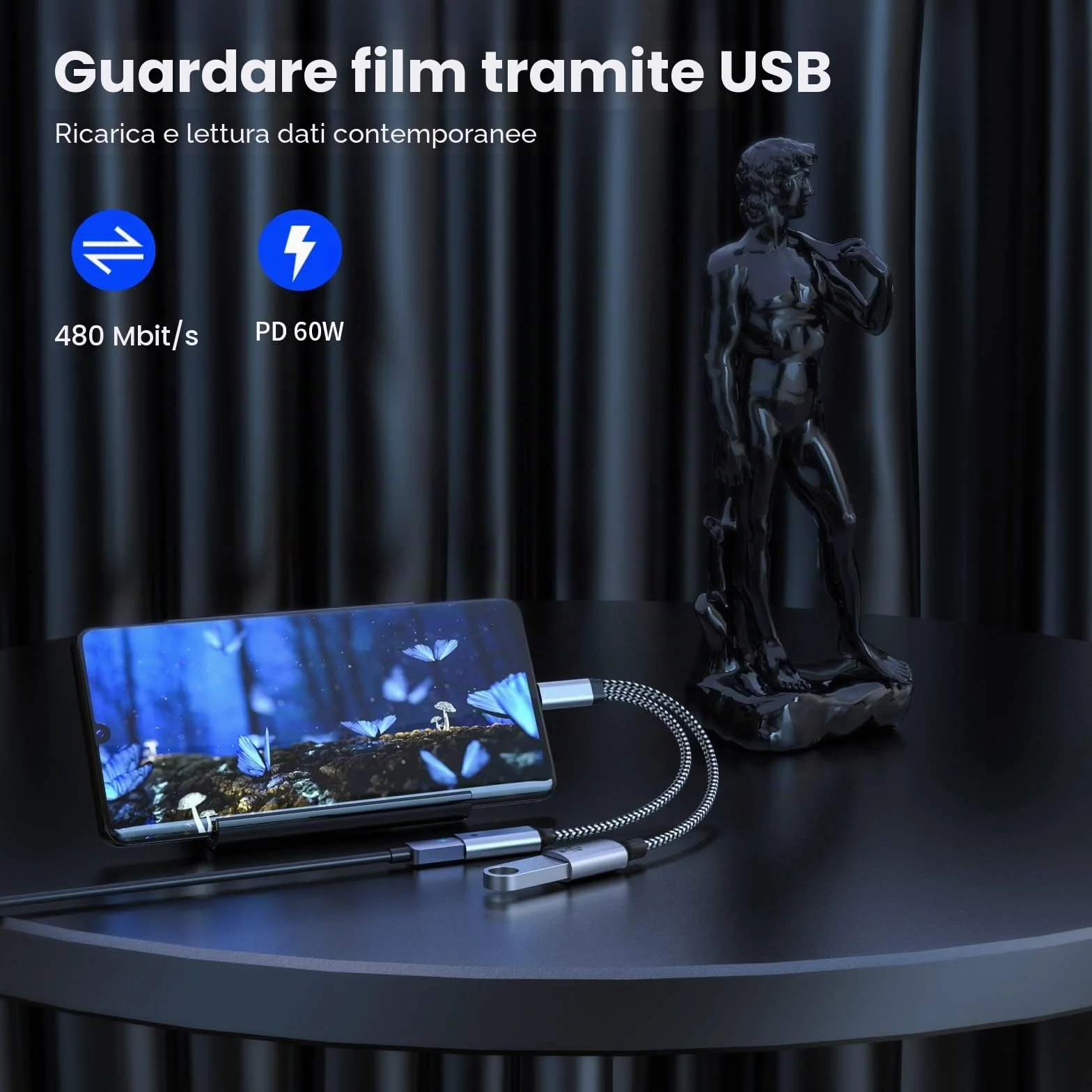 MOGOOD Adattatore da USB C a USB con ricarica Tipo C, splitter OTG Tipo C con ricarica rapida PD da 60W compatibile per Galaxy S22,Switch, Google Chromecast con Google TV,Pi-KVM,stampante 3D