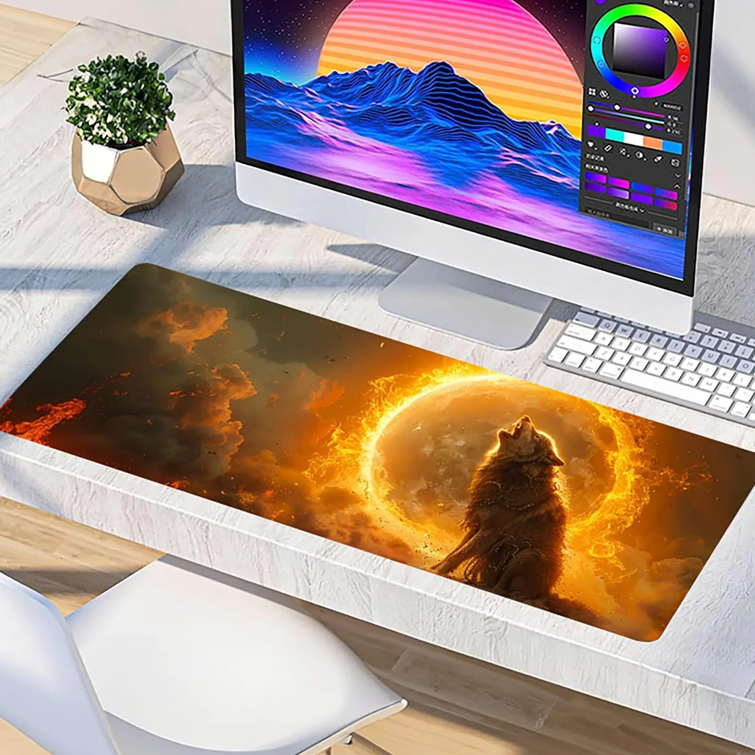 Tappetino Mouse XXL 1500 x 800 mm, Tappetino Mouse Lupo, Gaming Mousepad Migliorare la Velocità e la Precisione, Mouse Pad con Base in Gomma Antiscivolo, Ufficio Accessori Gaming, Grigio C-8714