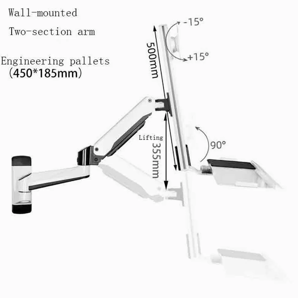 Supporto da Parete per Monitor da Ufficio con Braccio A Doppia Sezione E Vassoio Integrato, Adatto A Schermi da 15 A 27 Pollici. Accessori da Scrivania.