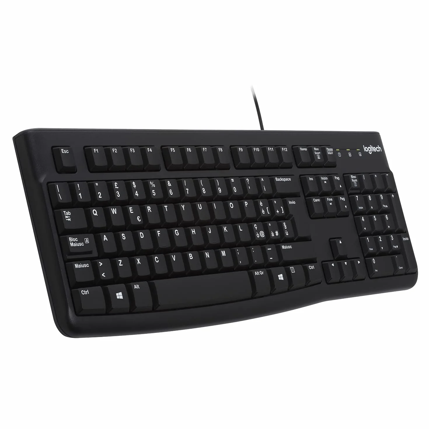 Logitech K120 Tastiera Cablata Business per Windows/Linux, USB, Tasti ‎Silenziosi, Anti Schizzi, Barra Spaziatrice Curva, ‎PC/Laptop, Italiano ‎QWERTY - Nero