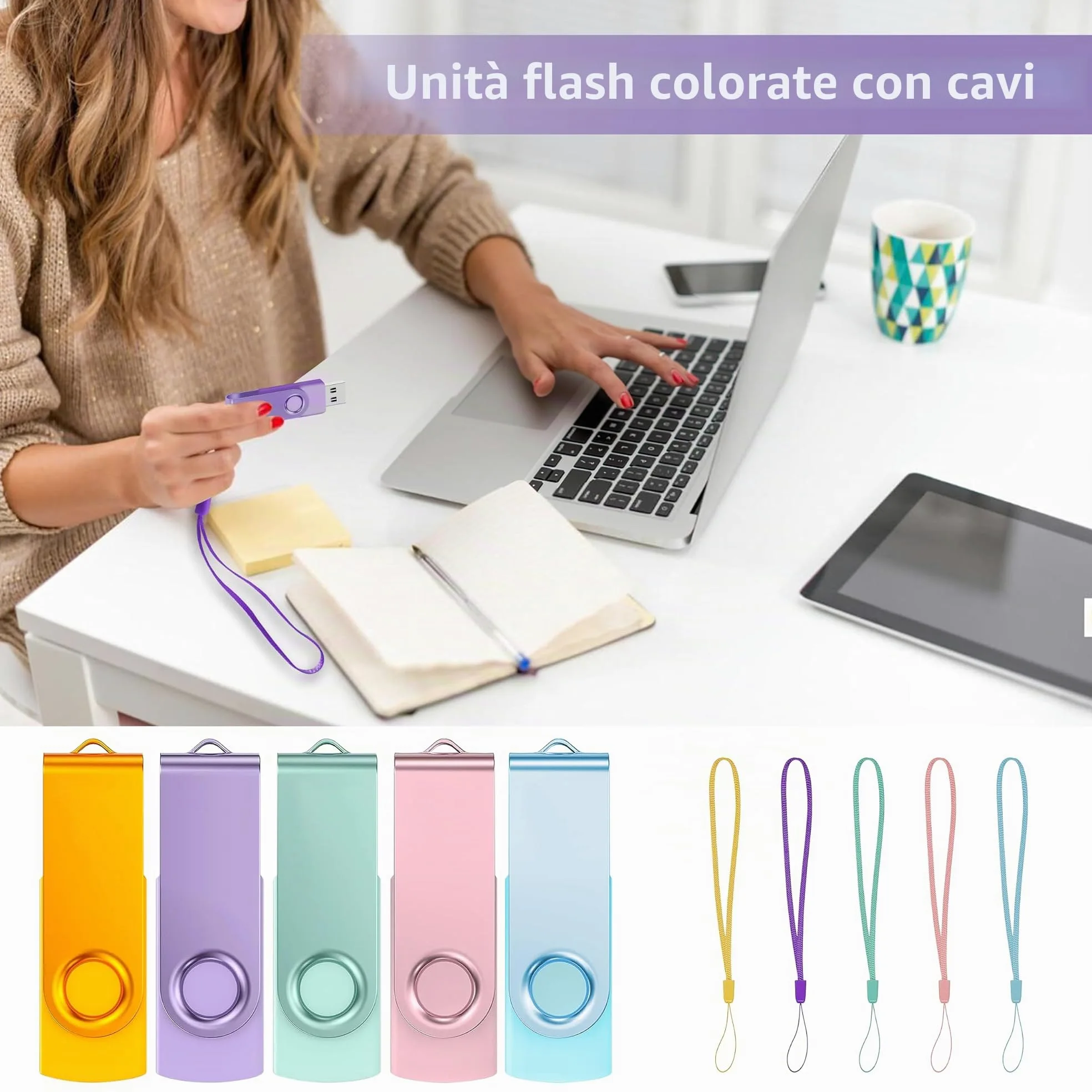 ABLAZE Chiavetta USB da 64 GB, confezione da 5 chiavette USB rotanti | colorate, ad alta velocità, USB 2.0 Flash Drive