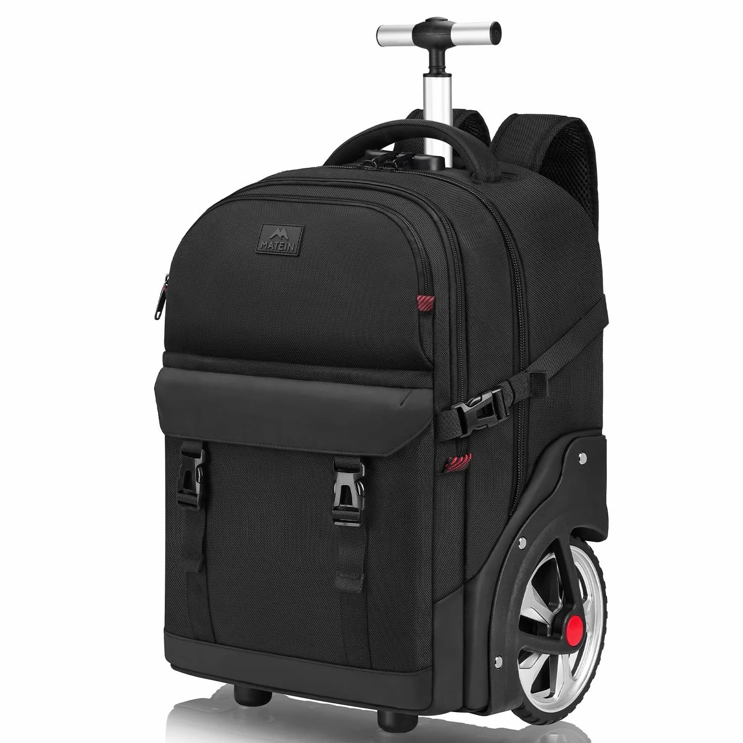 MATEIN Zaino Trolley, Zaini Bagaglio a Mano con Ruote, Zaino Porta PC 17 Pollici, Impermeabile e Antifurto Zaini Viaggio con Rotelle per Uomo, Donna, Scuola, Università, Affari, Nero