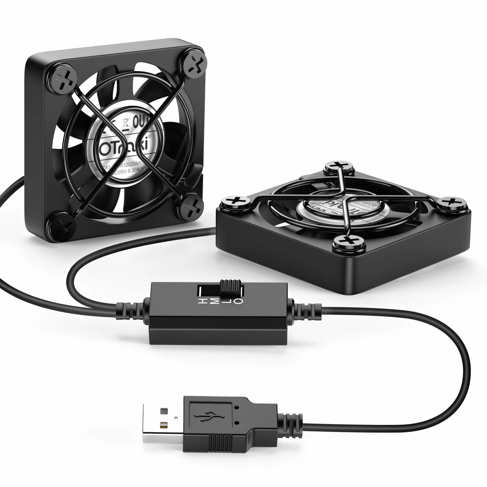 OTraki Nero Mini Ventilatore 40 x 40 x 10mm Doppio USB Ventola Portatile Compatto con 3 Velocità Regolabili per PS5 PC Laptop