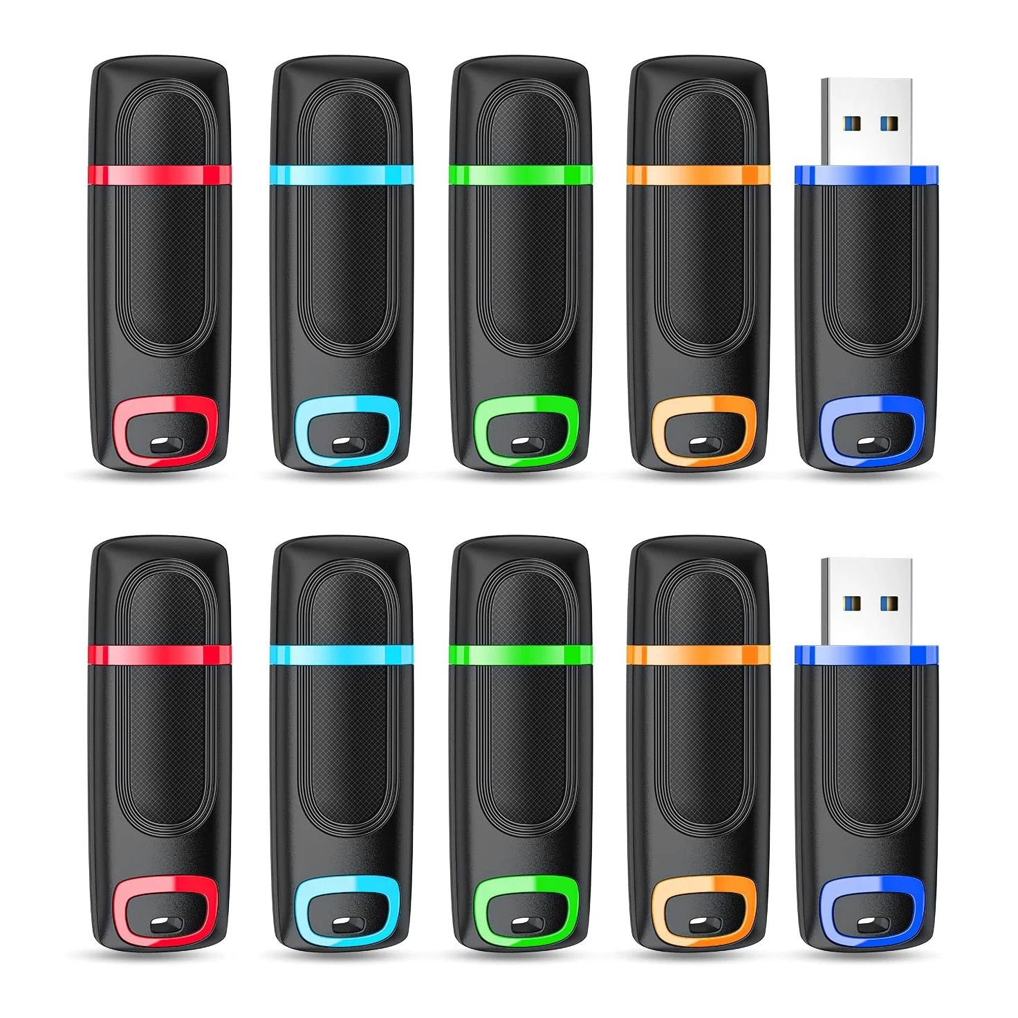 RAOYI Confezione da 10 unità flash da 64 GB, USB 3.0 ad alta velocità, chiavetta da pollice per archiviazione e backup dei dati (multicolore)