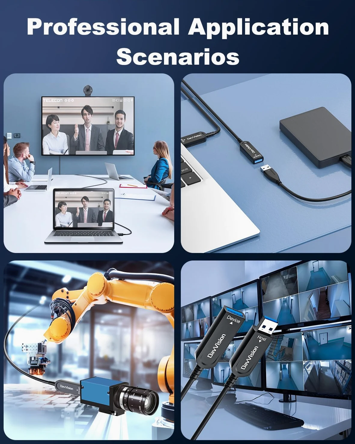 Cavo di prolunga USB 3.2 da 10 m, cavo USB in fibra ottica da 10 Gbps maschio a femmina, ultra lunga distanza per soluzioni aziendali, sorveglianza di sicurezza, VR/AR, videoconferenza