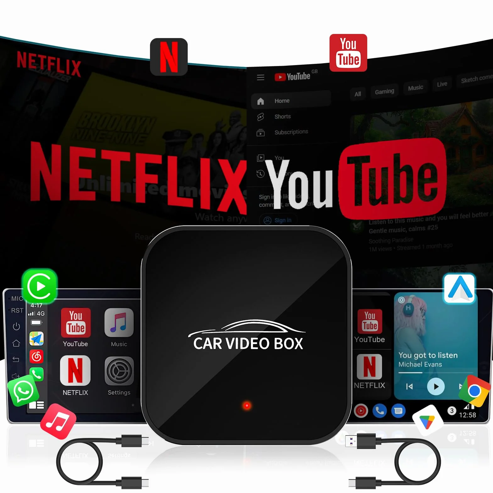 Adattatore Carplay wireless con YouTube, adattatore wireless Carplay 2024 e dongle Android Auto facile da configurare, WiFi 5GHz