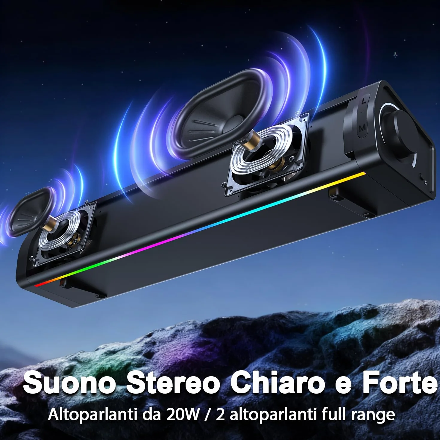 ZETIY Altoparlante PC, alimentato tramite USB, altoparlante da gioco, soundbar per PC, laptop, desktop, monitor