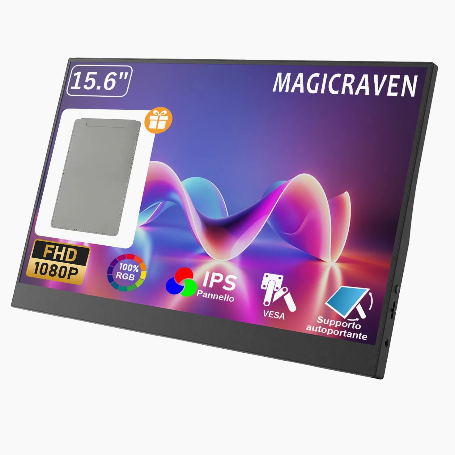 MAGICRAVEN Monitor Portatile 15,6 Pollici 1080P FHD IPS Schermo Portatile PC, Portable Monitor USB C HDMI Monitor Portatile per Laptop/PC/Mac/Telefoni/Switch con Supporti Plug e Play