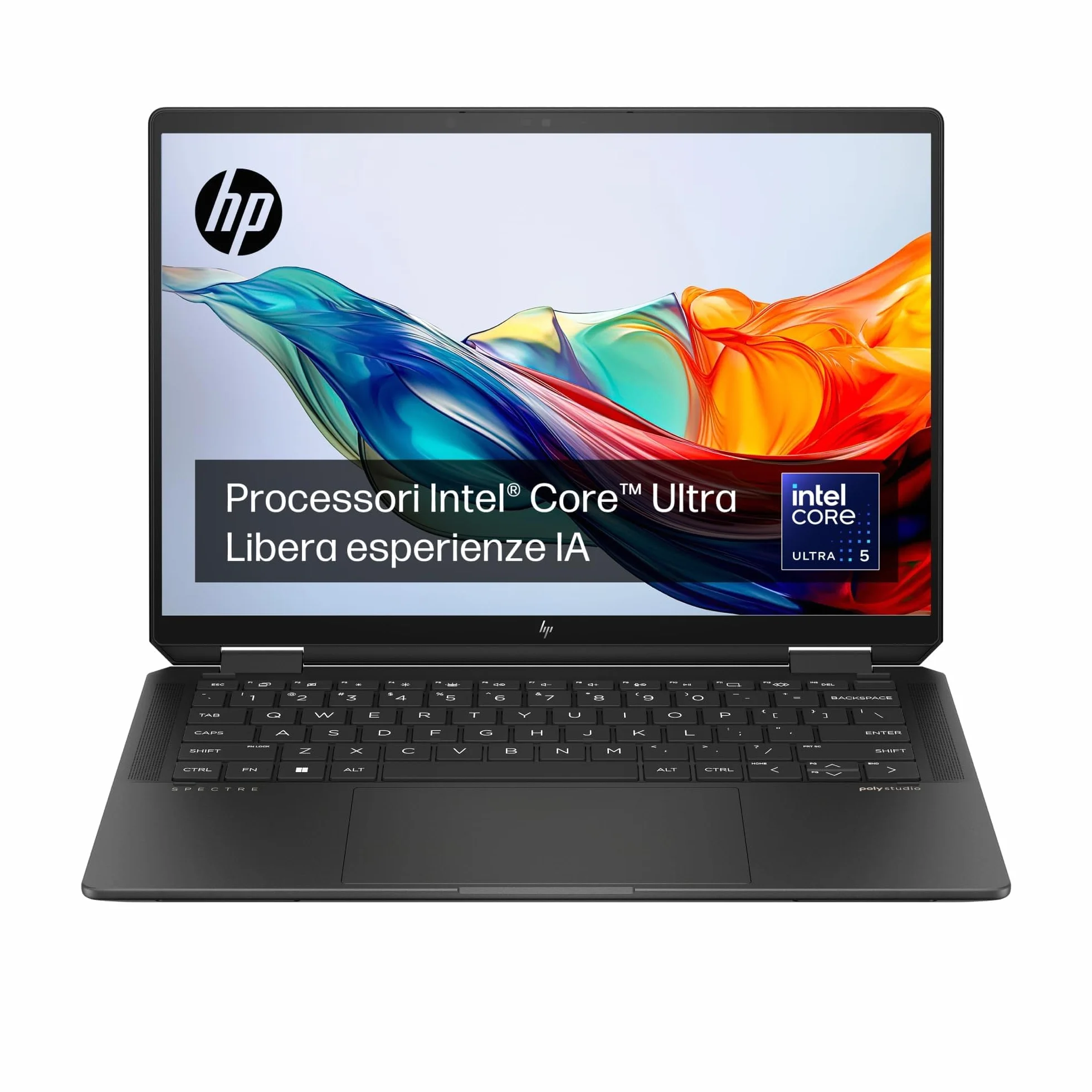 HP Spectre x360 14-eu0000sl Convertibile, Intel Core Ultra 5-125H, Intel Evo Edition, AI, RAM 16GB, SSD 1 TB, Display 13,5" Touch OLED 2.8K VRR 120Hz, Webcam 9 MP IR TNR, Windows 11, Nero
