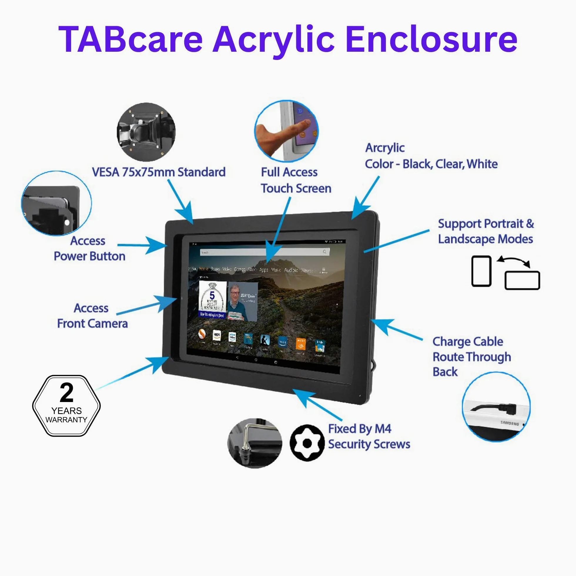 Enclosure VESA antifurto in acrilico per Apple iPad Pro 11" 2024 (5a generazione) con kit di montaggio a parete gratuito e cavo USB C ad angolo di 90 gradi (iPad Pro 11 2024, nero)