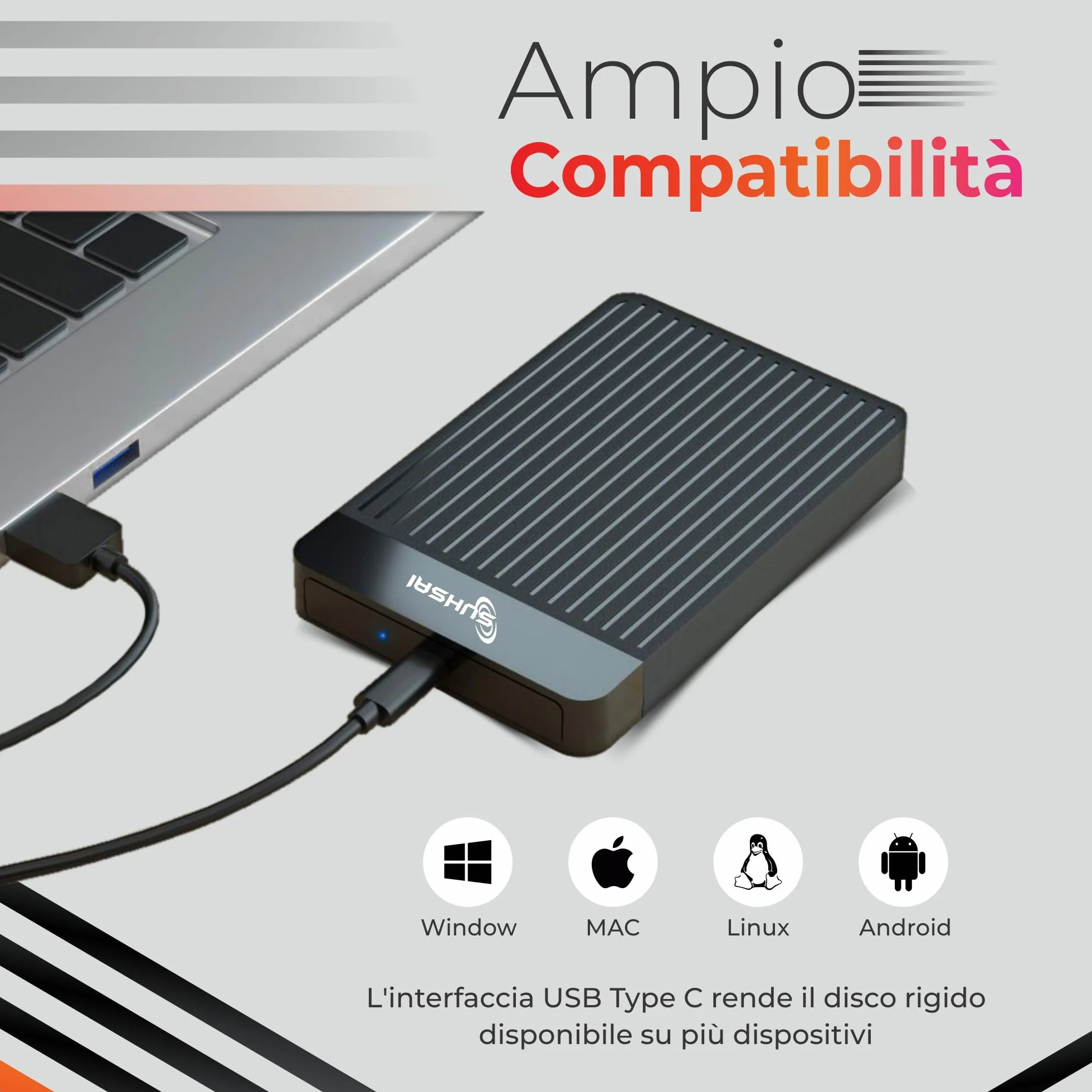 SUHSAI Disco Rigido Esterno Portatile USB 3.1, Backup/Archiviazione di Disco Rigido da 2,5", Disco Rigido Sottile HDD da 500 GB Compatibile con MacBook, PC, Laptop, Desktop, Chromebook (Nero)
