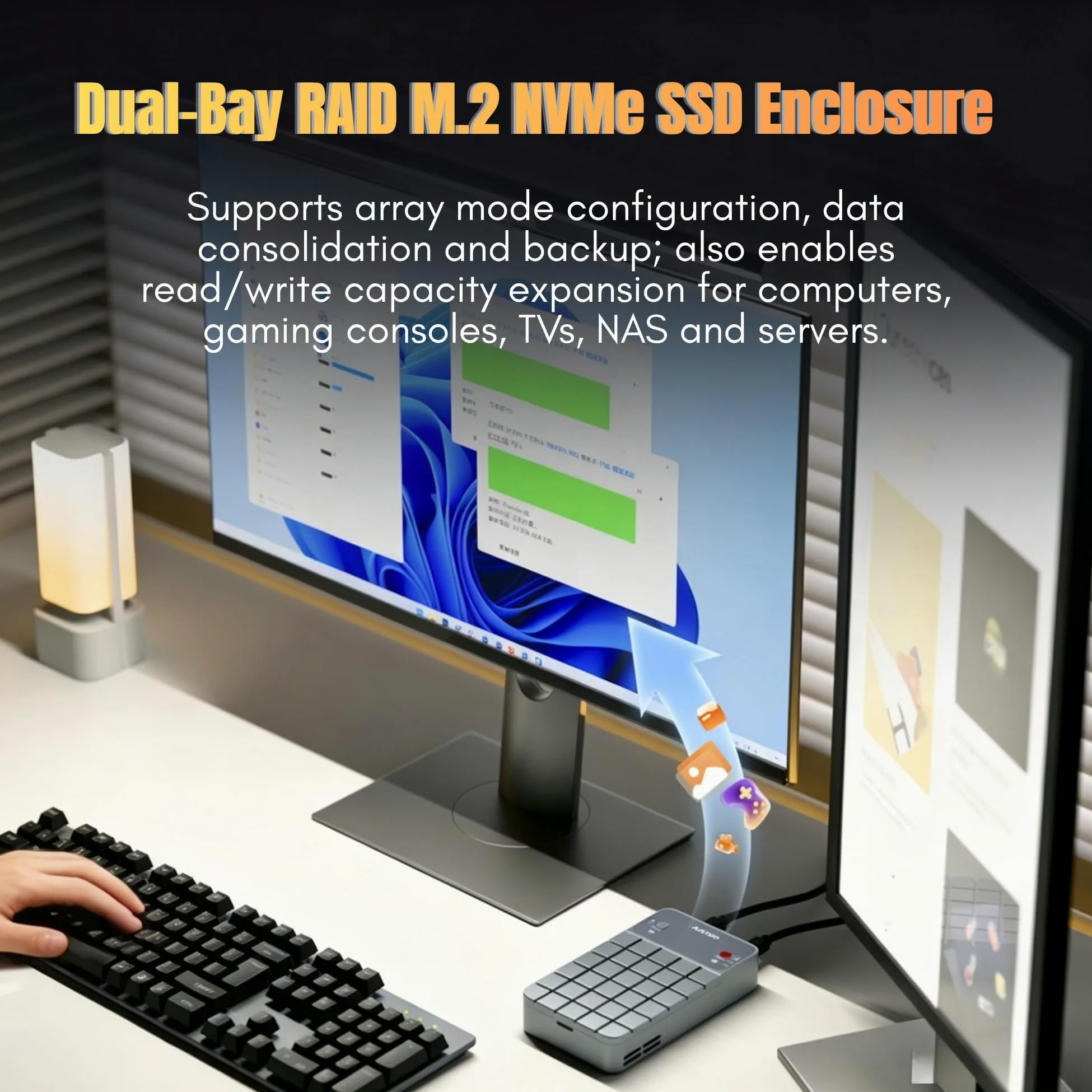 Dual Bay - Alloggiamento in alluminio per M.2 NVMe SSD, USB 3.2 Gen 2x2 20Gbps, alloggiamento in alluminio per M.2 2230/2242/2260/2280, senza attrezzi, compatibile con PCIe 4.0/5.0, con 4