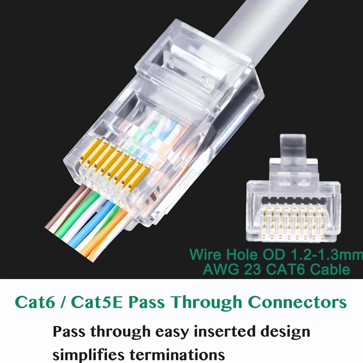 Greluma 60 Pz Connettori RJ45 CAT6 Pass-through termina Spina terminale di rete placcata oro Ethernet, Smartphone