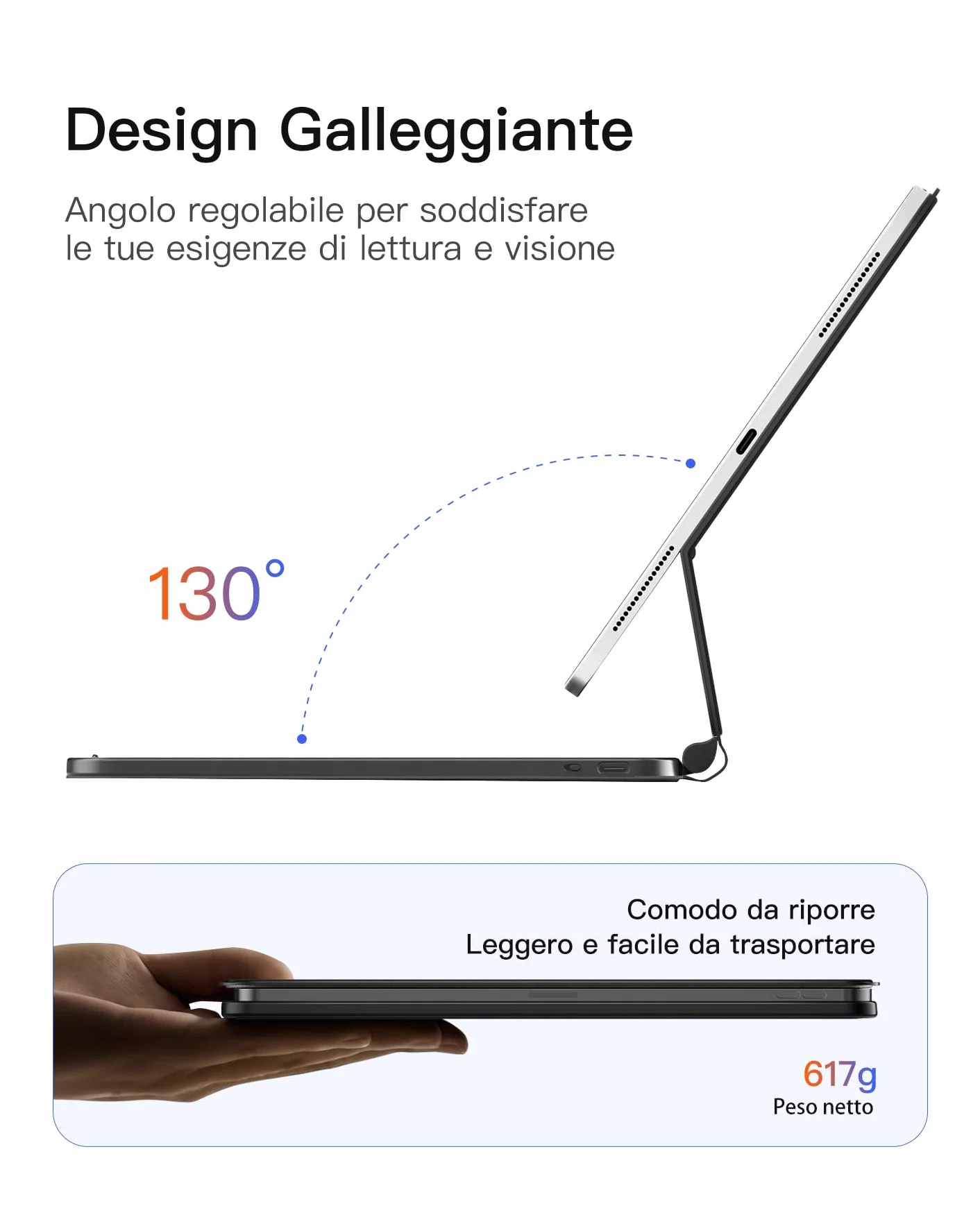 Inateck Custodia con Tastiera Magnetica Easy-Set per iPad Air 11" M4/M3 (2026/2025), Air 6/5/4 Gen, iPad Pro 11 4a/3a/2a/1a Gen, Supporto a Sbalzo Galleggiante, Retroilluminazione a 7 Colori Trackpad