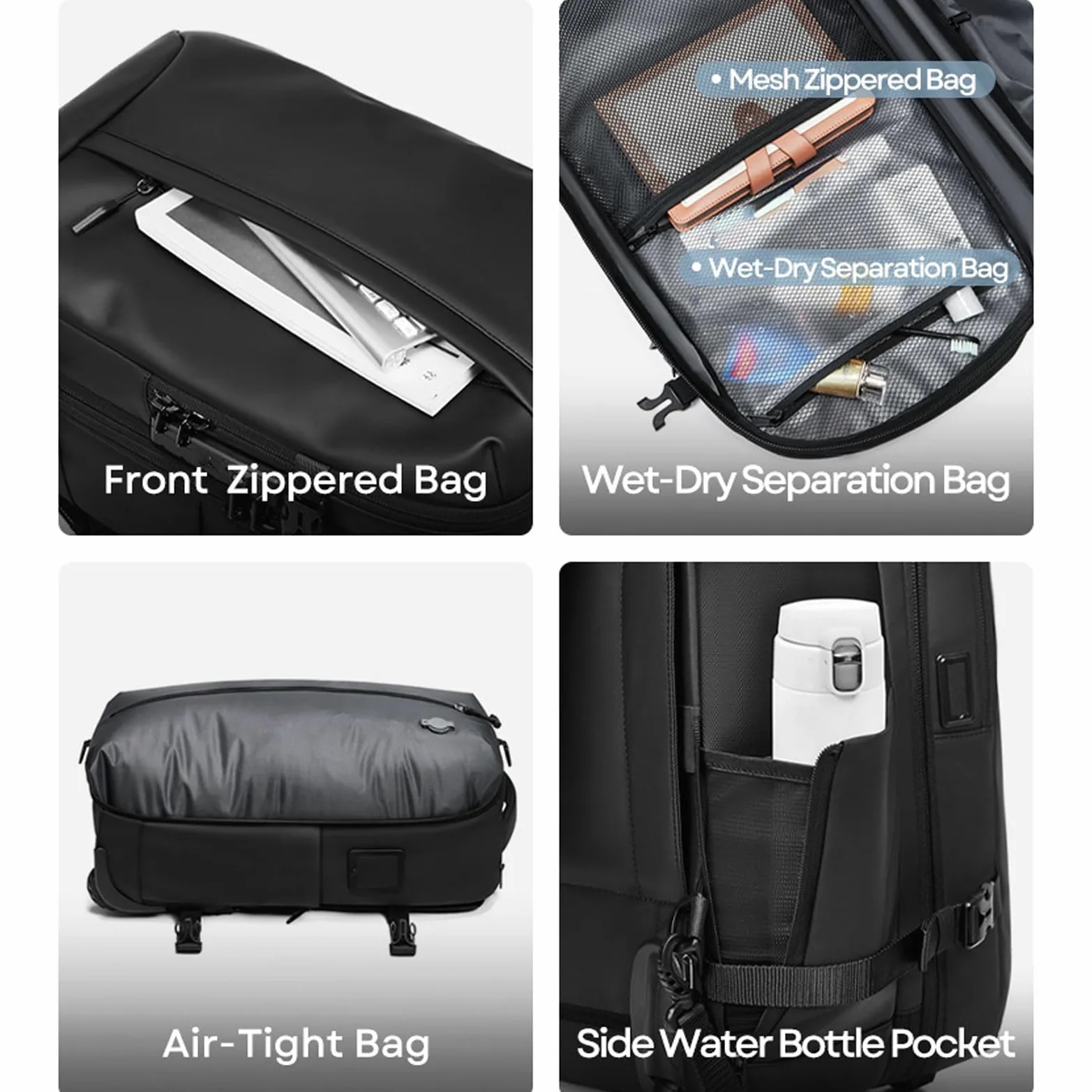 Greensen Zaino a Rotelle Espandibile, Zaino da Viaggio con Ruote Convertibile in Trolley 25L 30L 60L con Caricabatterie USB Tipo C e Blocco a Password per Viaggi di Lavoro