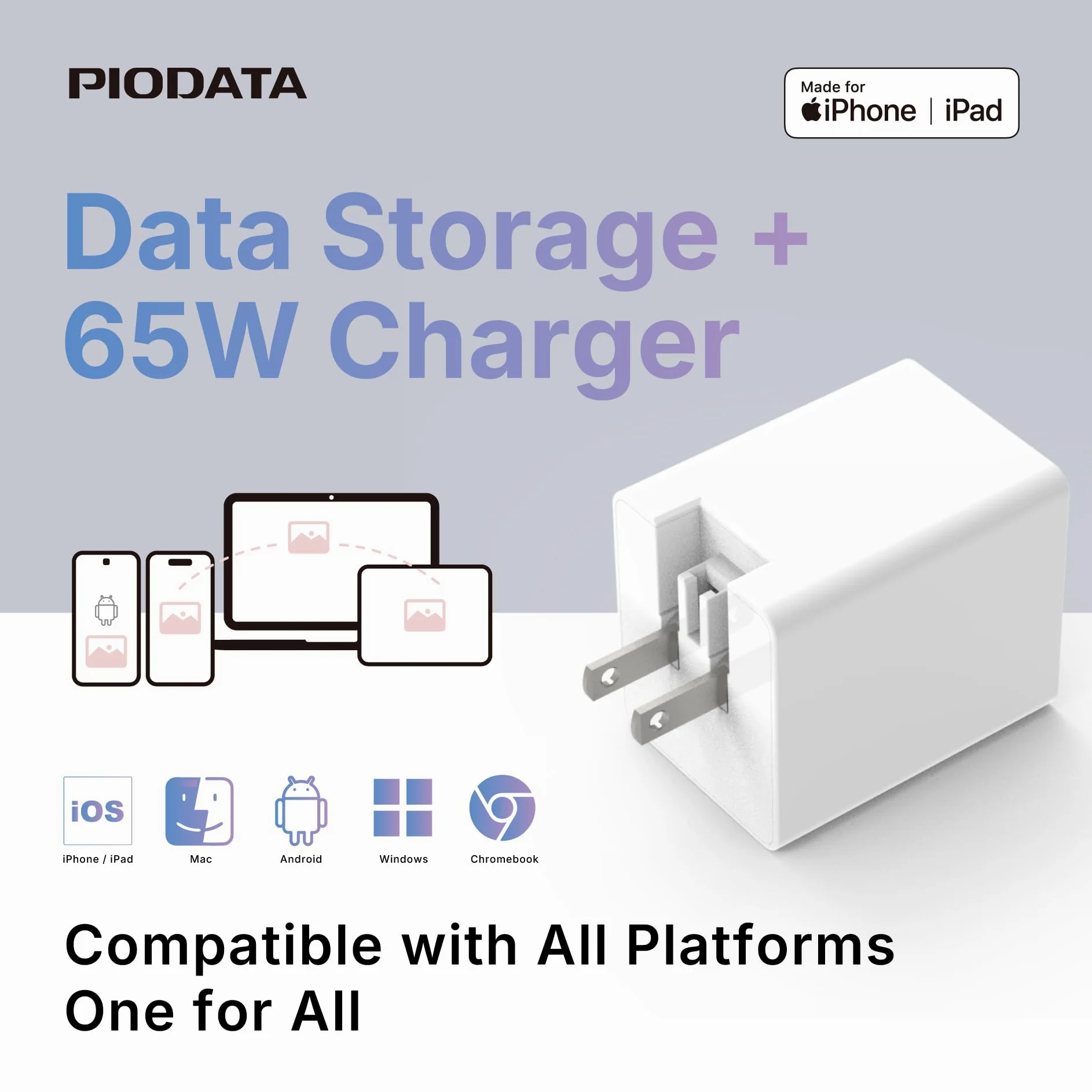 Caricabatterie USB-C iPhone Flash Drive: 65 W ricarica rapida, 256 GB certificato Apple MFi per iPad, Android, laptop, MacBook, archiviazione di backup, memoria esterna, adattatore di