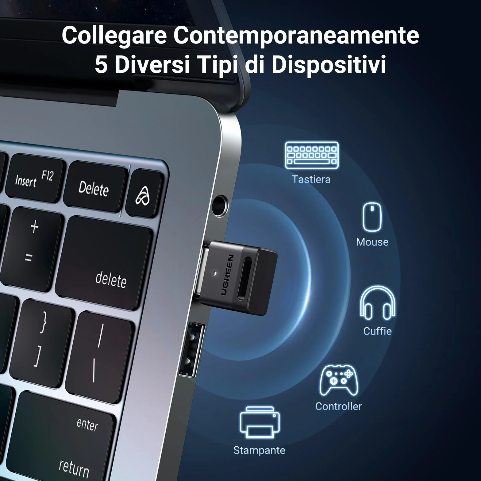 UGREEN USB Bluetooth 5.3 Adattatore per PC Donglepara Windows 11 10 8.1 con Controller PS5 PS4 Switch Tastiera Mouse Auriculares