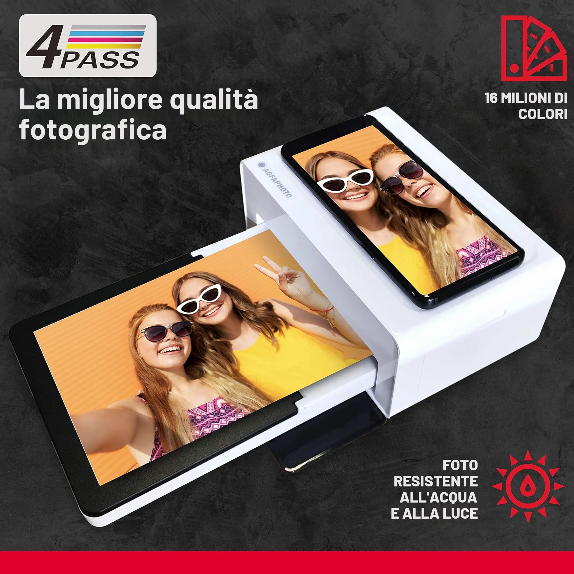 AgfaPhoto Realipix Moments AMO46 - Stampante fotografica per Smartphone 10x15 cm, Bluetooth per Smartphone Apple e Android, 4Pass Sublimazione Termica - Bianco