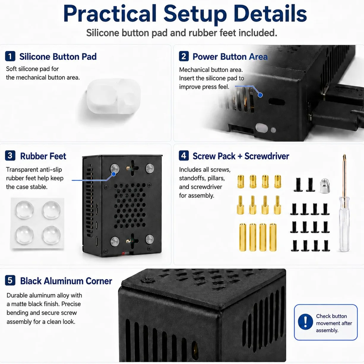 Custodia in metallo per Raspberry Pi 5, supporto Pi 5 Active Cooler, spazio per cappelli, schede aggiuntive, refrigeratore e cappelli NVMe (nero)