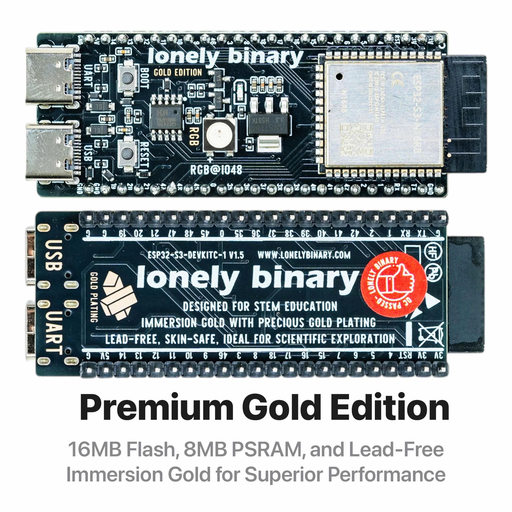 Lonely Binary 3X ESP32-S3 N16R8 Gold Edition con schermo PinPluse 16MB Flash 8MB PSRAM WiFi Bluetooth scheda di sviluppo compatibile con Arduino IDE, C ++, MicroPython