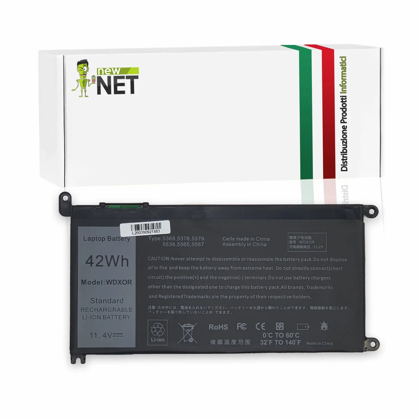 New Net - Batteria WDX0R compatibile con Dell P69G, P69G001, P70F, P69G002, P70F002, P70F001, P75F, P75F001, P75F002, P88G, P88G001 [11.4 V - 42 Wh]