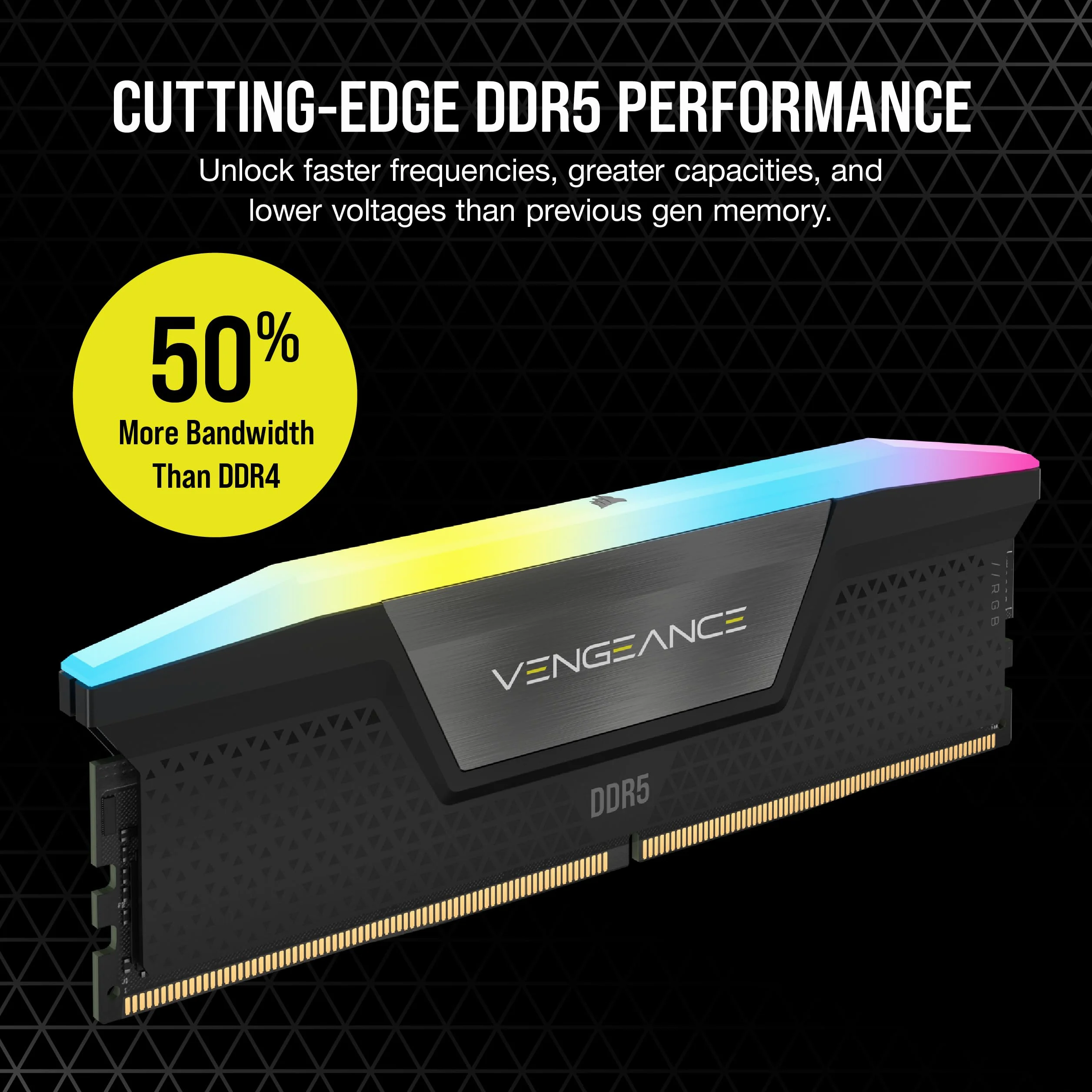 CORSAIR VENGEANCE RGB DDR5 16GB (1 x 16GB) Fino a 5200MHz INTEL RAM | Memoria Per Computer Desktop, Compatibile con Intel XMP 3.0, CL40, Nero, CMH16GX5M1B5200C40