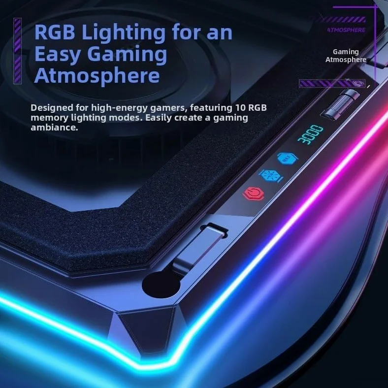 Supporto per Laptop Ventilato RGB con Angolo Regolabile e Hub USB per Gaming su Notebook fino a 21 Pollici(A8)