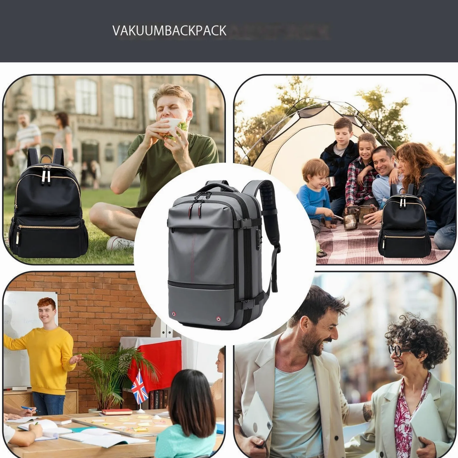 Zaino da viaggio sottovuoto – Airpack 60L espandibile scomparto per computer | imballaggio sottovuoto in tessuto Oxford, zaino airpack con blocco password, impermeabile, separazione secco/naso