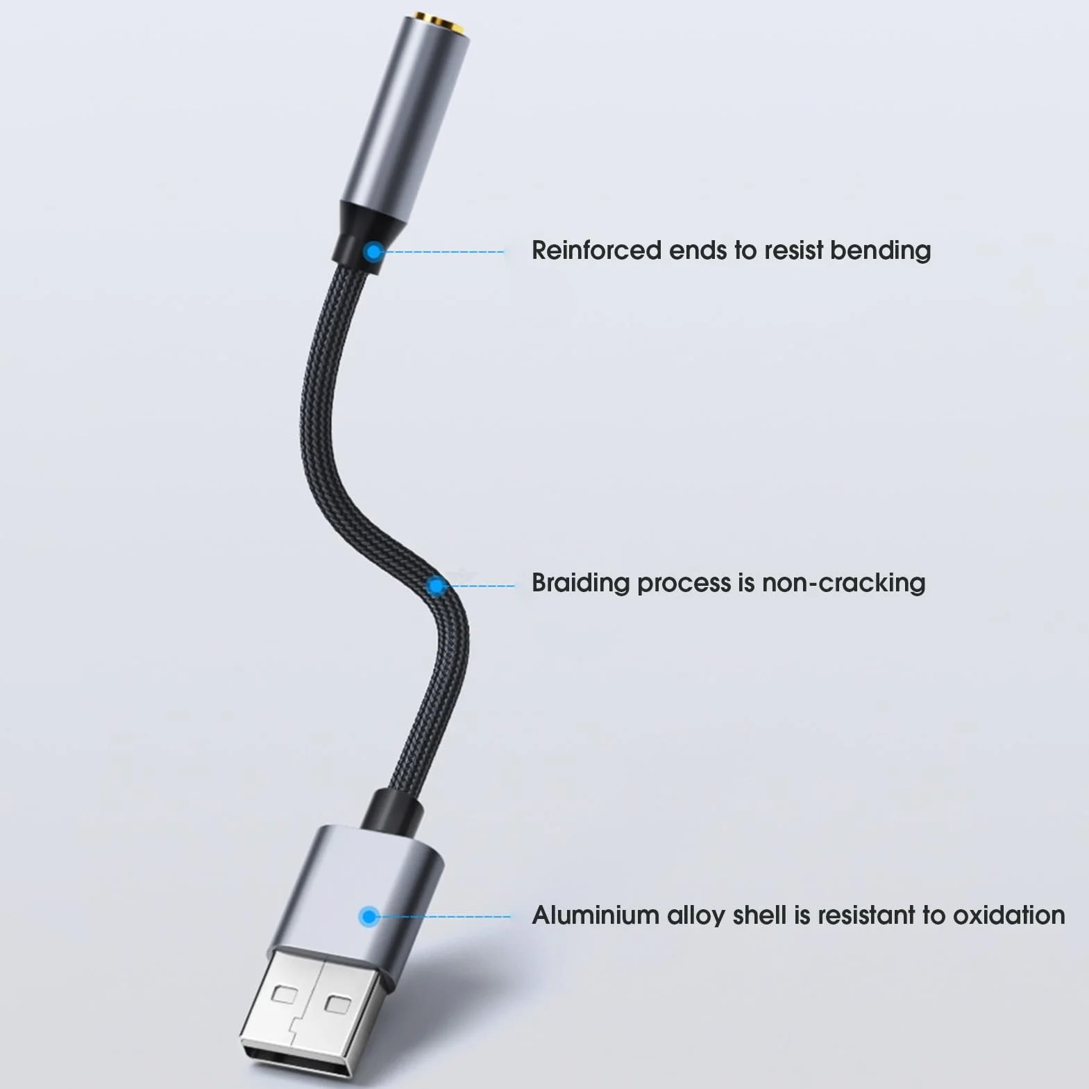 Convertitore audio audio stabile trasmissione dati USB a 3,5 mm Scheda audio desktop portatile pratico grigio argento 20 cm
