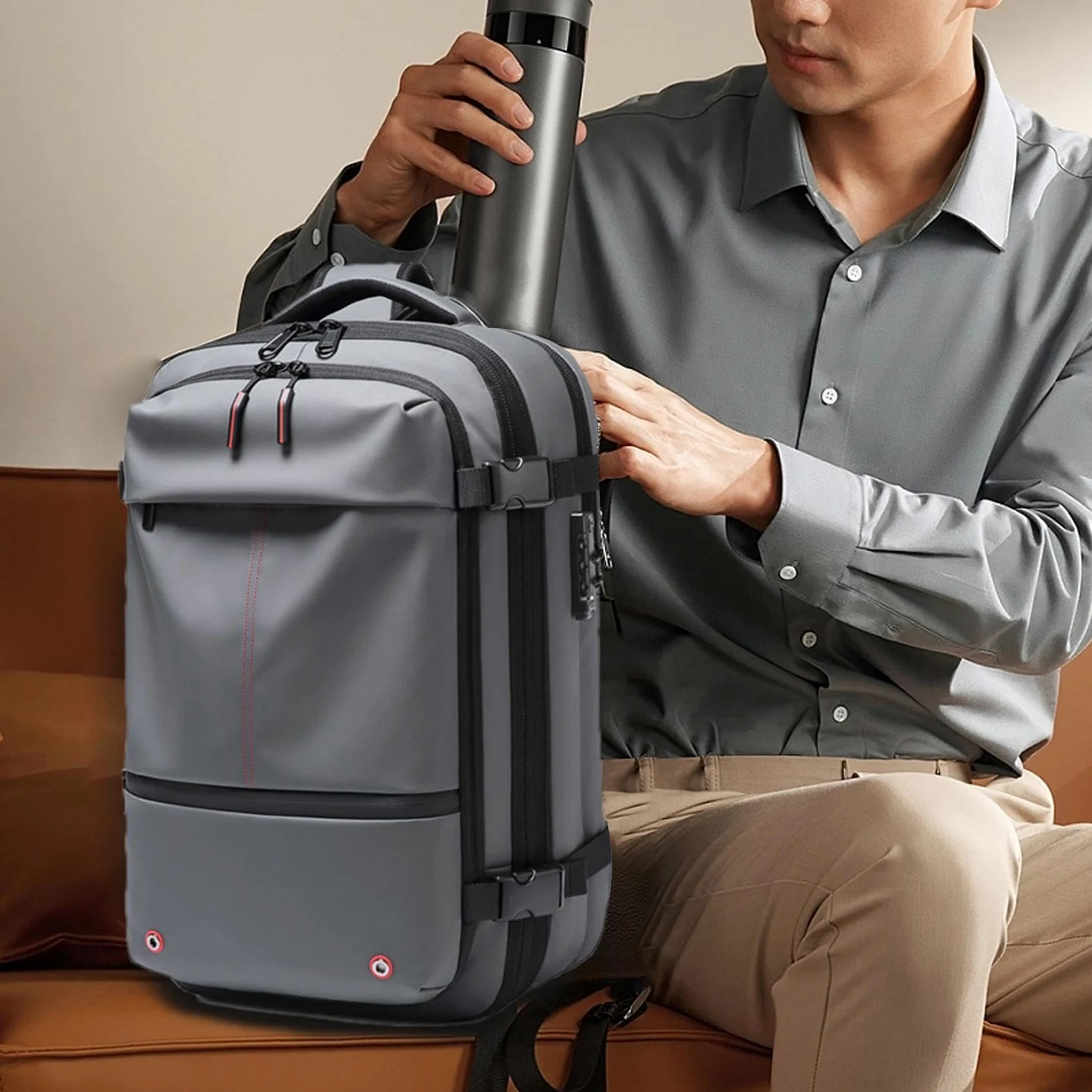Zaino da viaggio sottovuoto – Airpack 60L espandibile scomparto per computer | imballaggio sottovuoto in tessuto Oxford, zaino airpack con blocco password, impermeabile, separazione secco/naso