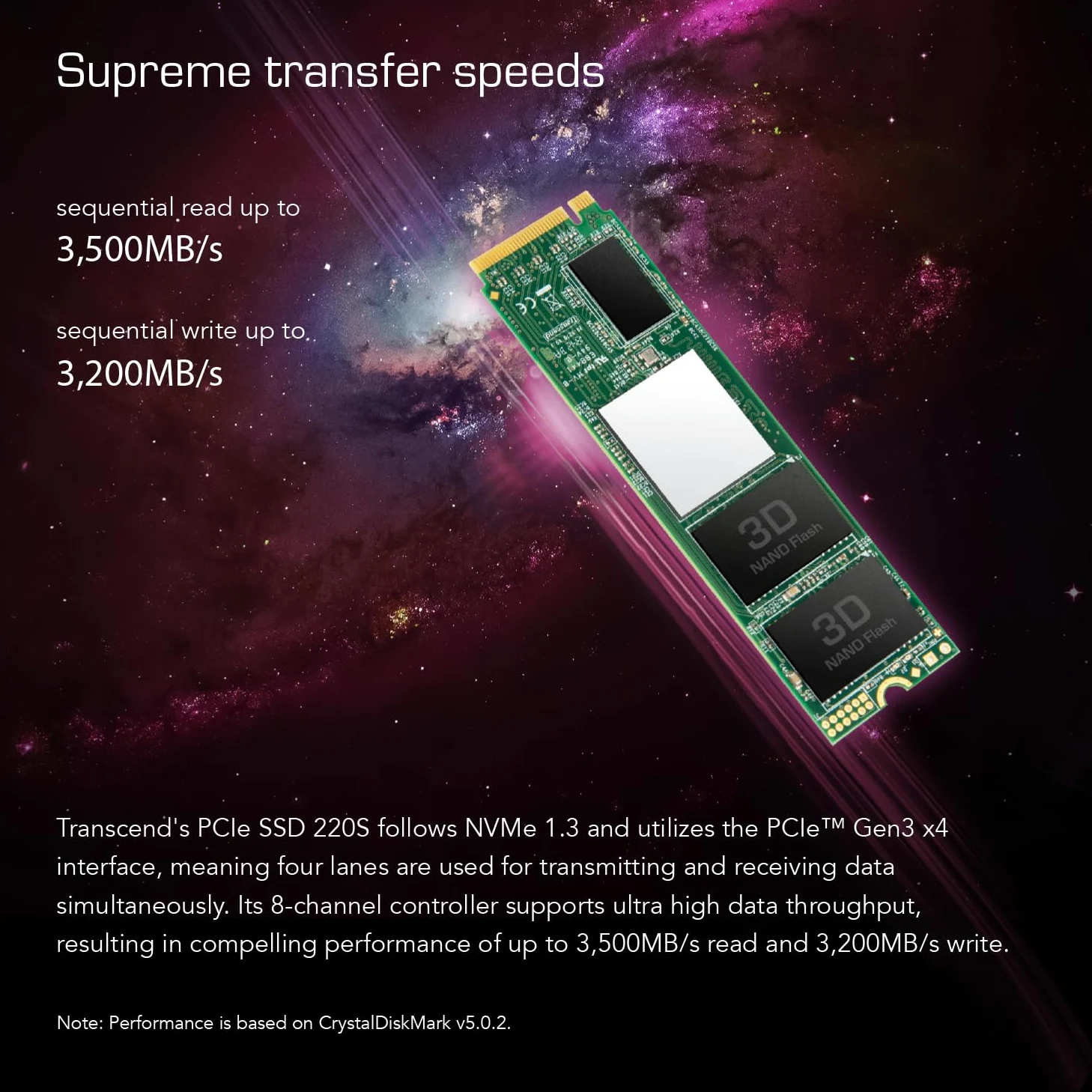 Transcend SSD interno MTS220S NVMe PCIe Gen3 x4 M.2 2280 da 1 TB, memoria 3D TLC NAND con cache DRAM - TS1TMTE220S