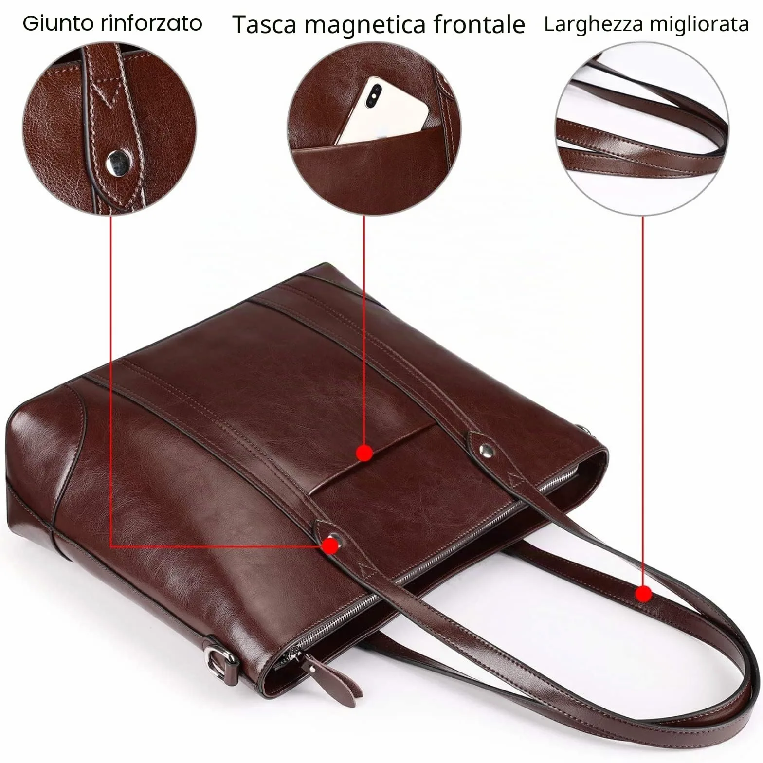 S-ZONE Borsa Tote in Pelle per Donna Borsa a Tracolla da ufficio Borsa per Laptop da Lavoro da 15,6 Pollic